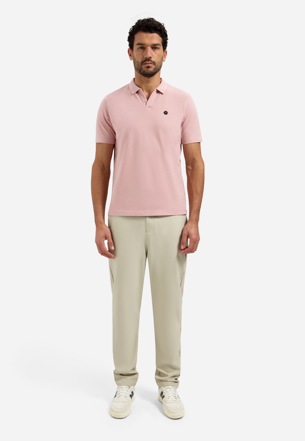 Basic polo shirt with V-neck | Light Mauve