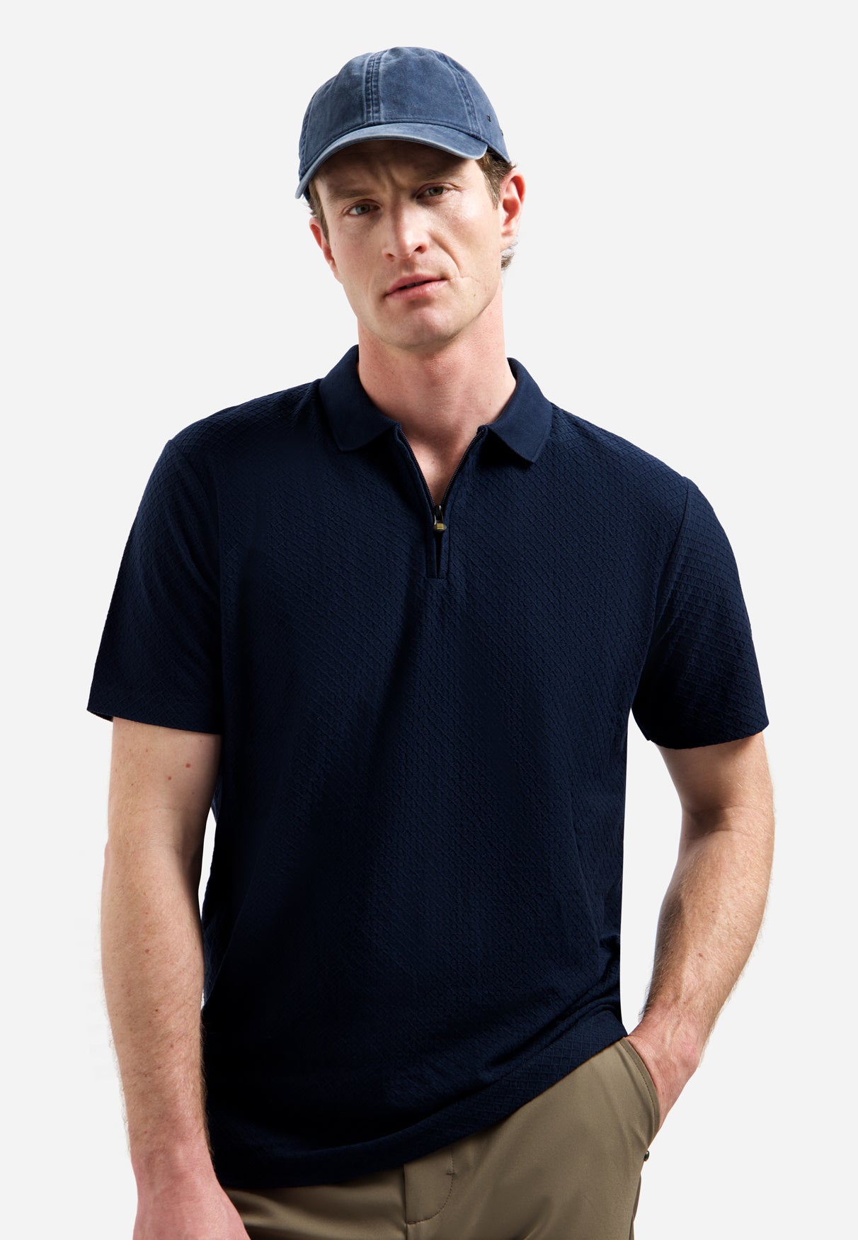 Jacquard polo shirt with a zipper | Night