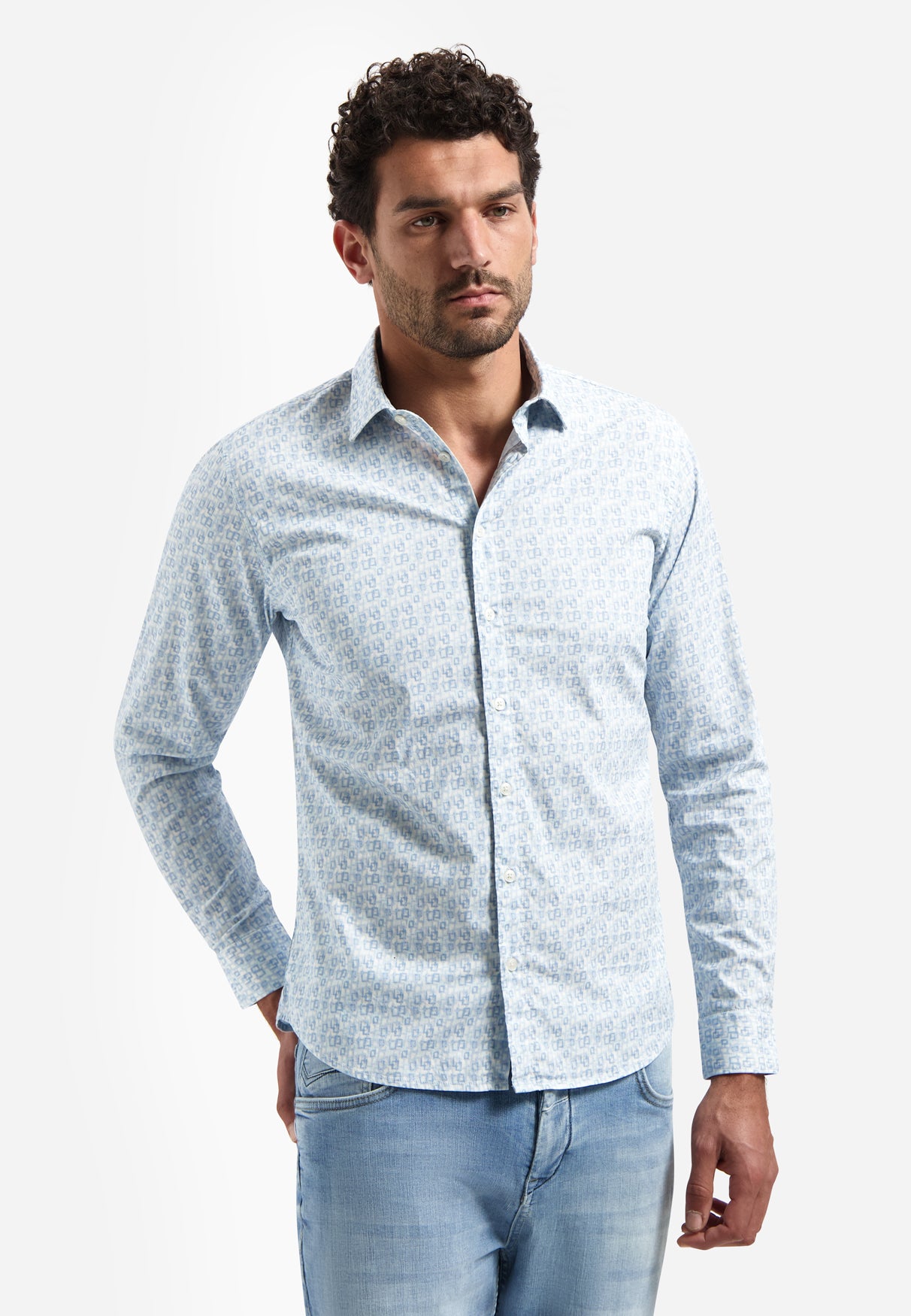Stretch shirt with all-over print | Blue