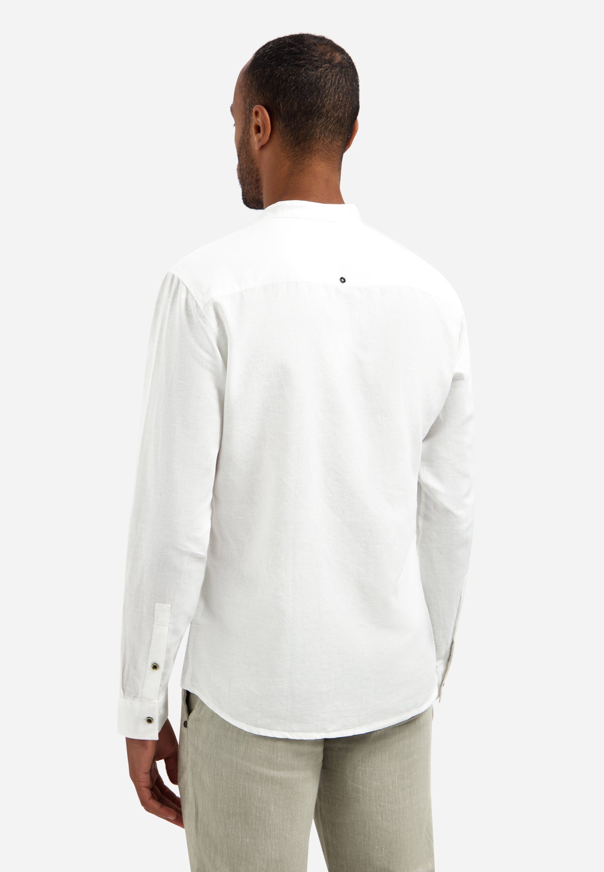 Linen-blend shirt with a stand-up collar | White