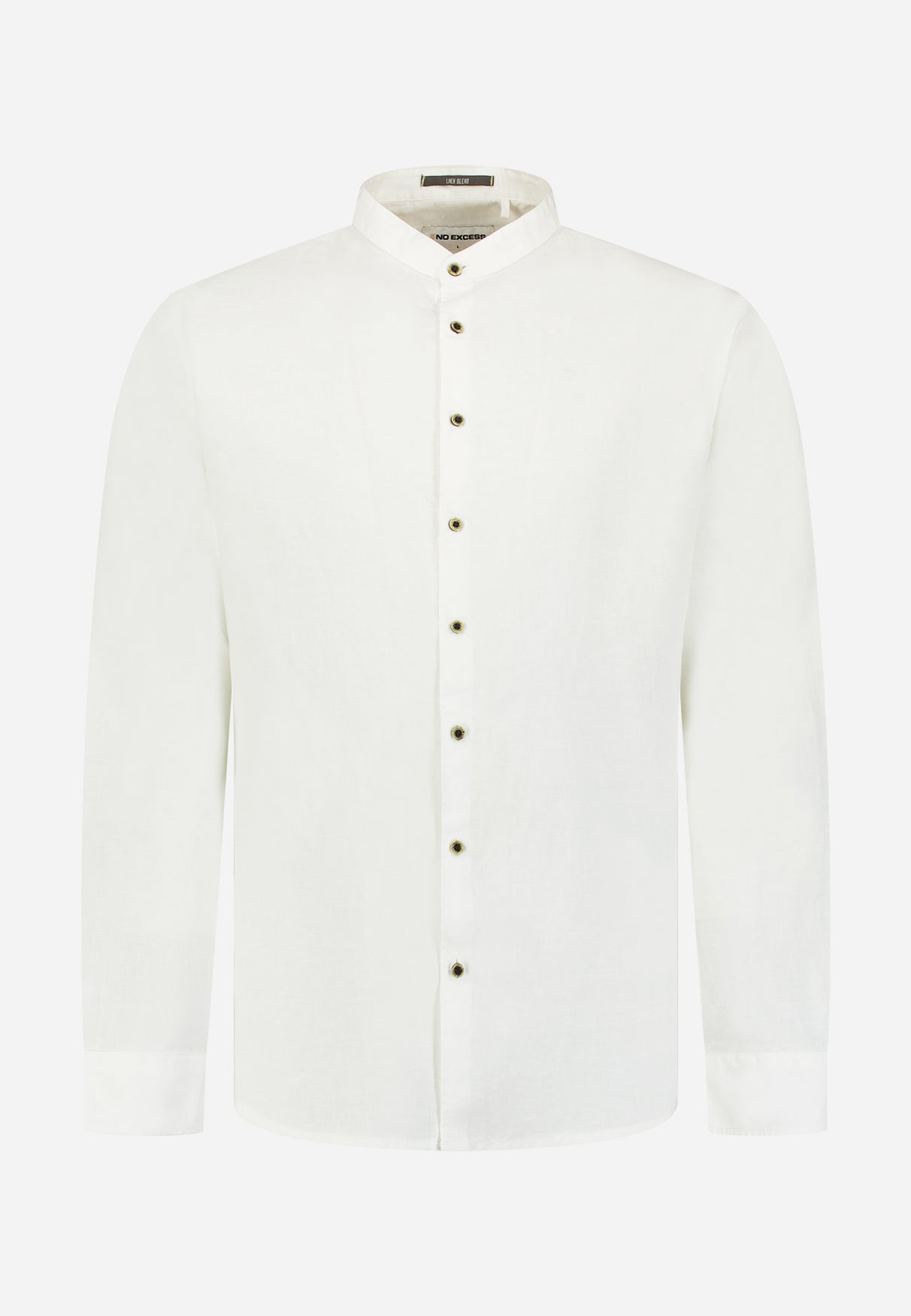 Linen-blend shirt with a stand-up collar | White