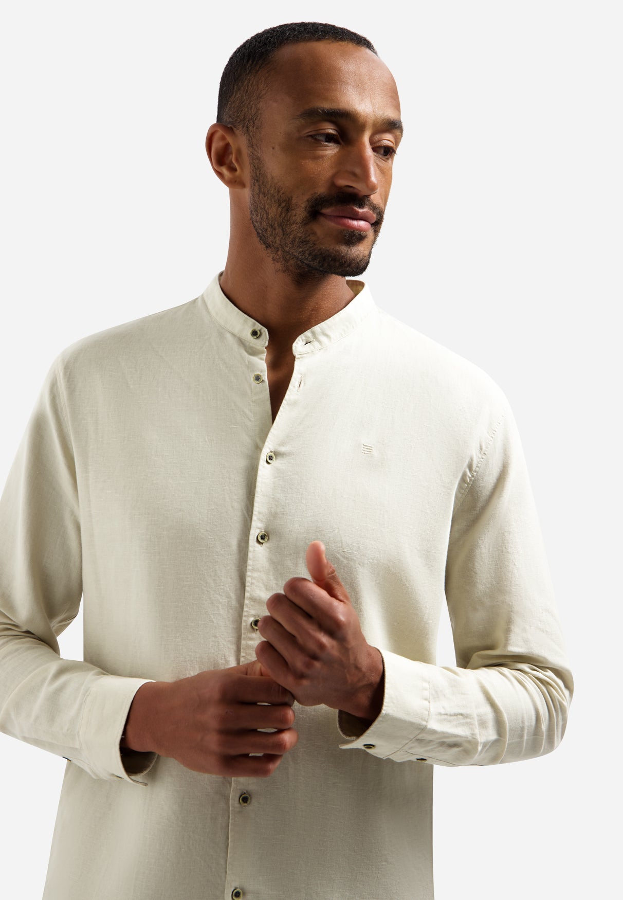 Linen-blend shirt with a stand-up collar | Desert