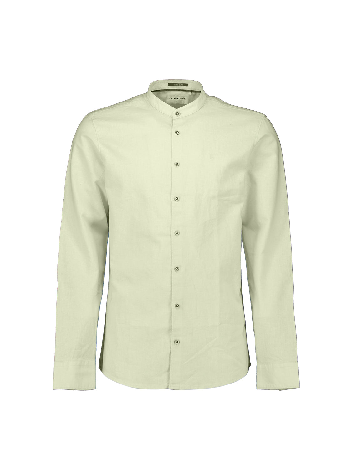 Linen-blend shirt with a stand-up collar. | Seagreen
