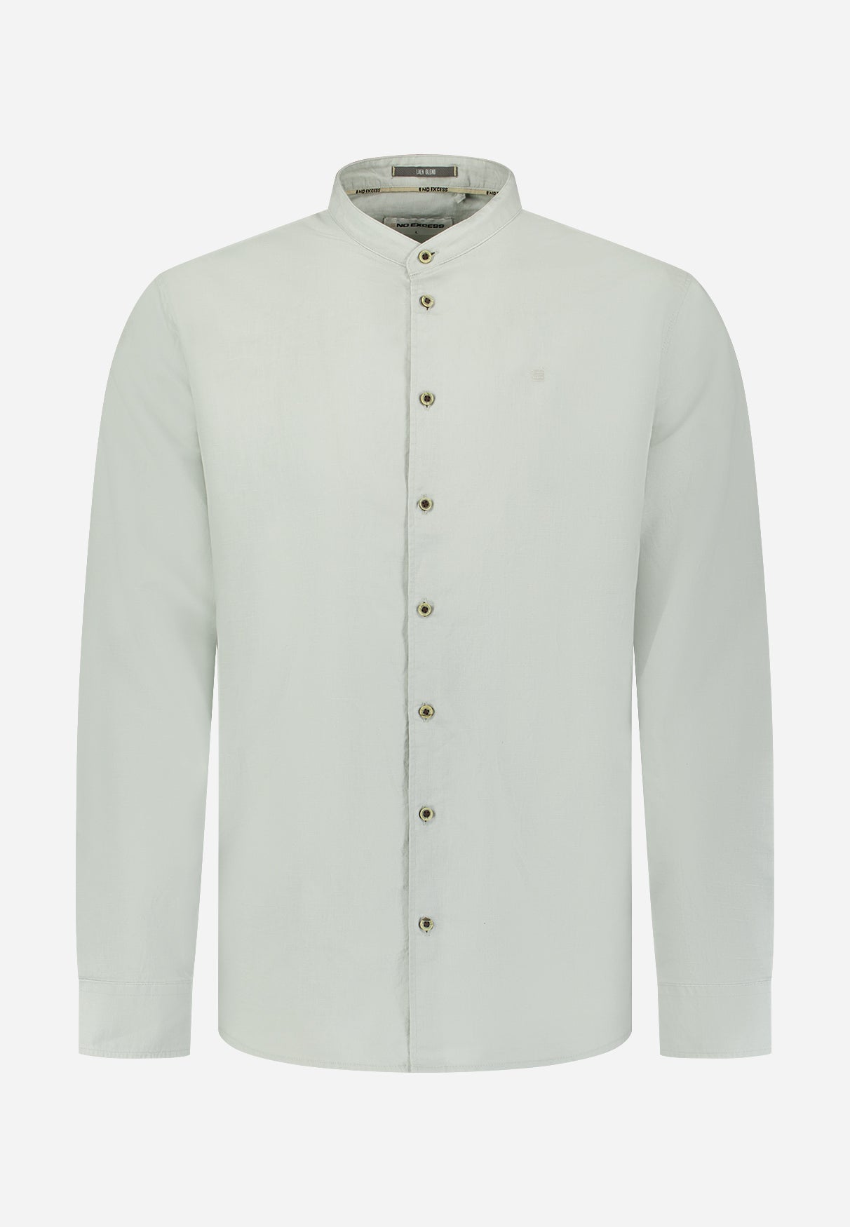 Linen-blend shirt with a stand-up collar | Dusty Green