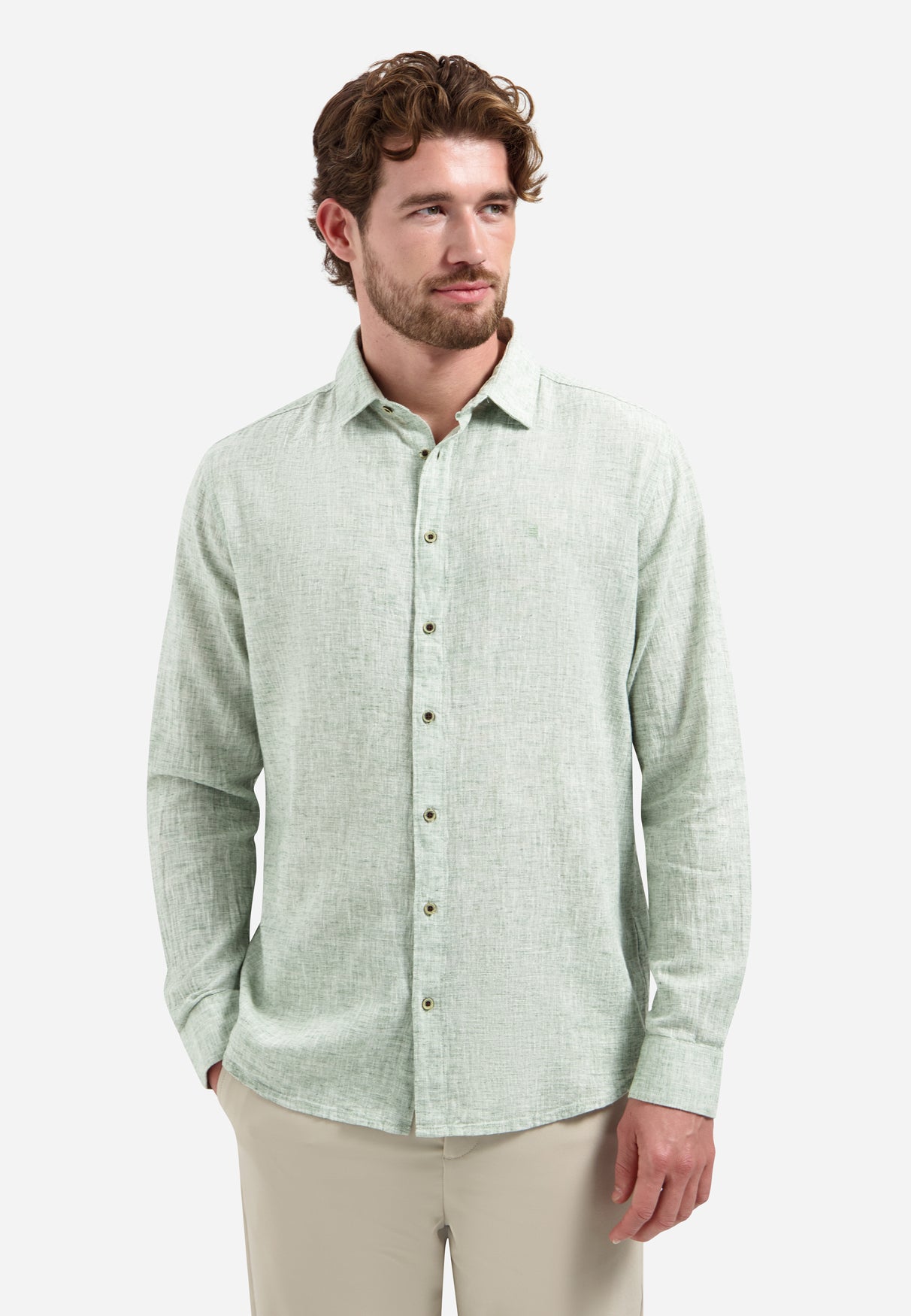 Two-tone linen blend shirt | Green
