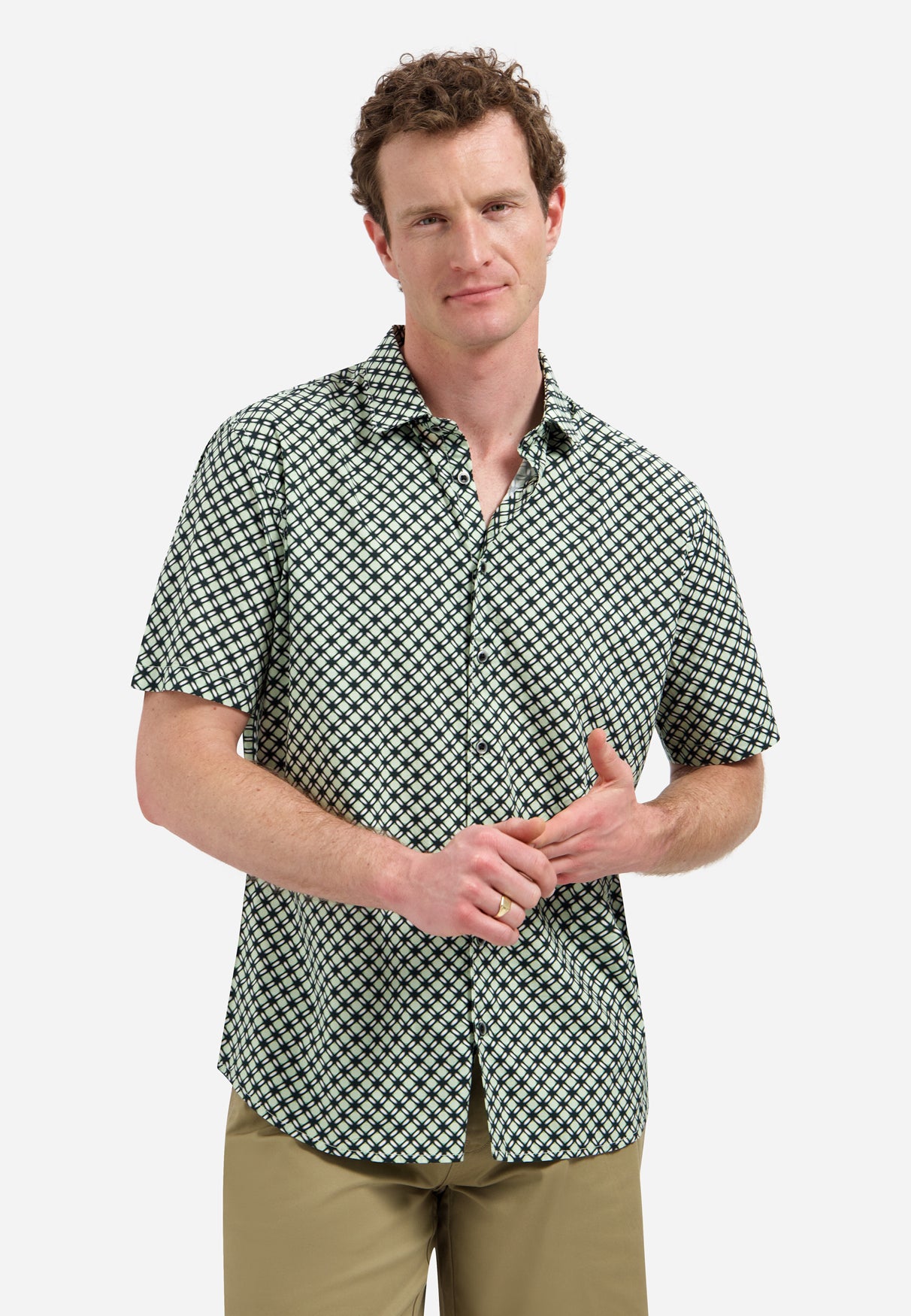 Stretch shirt with an all-over print | Green