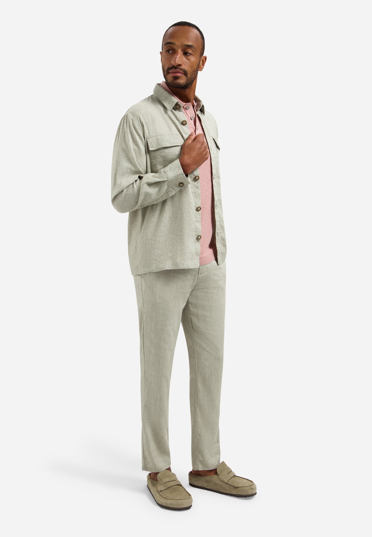Two-tone linen overshirt | Taupe