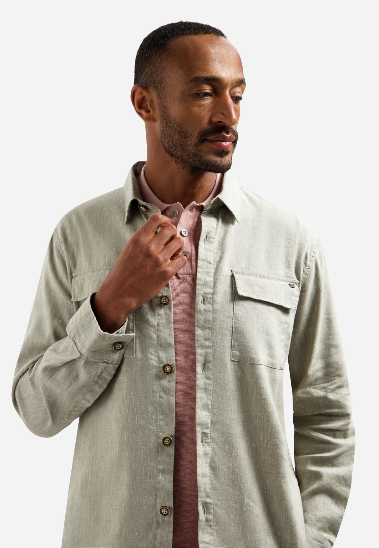 Two-tone linen overshirt | Taupe