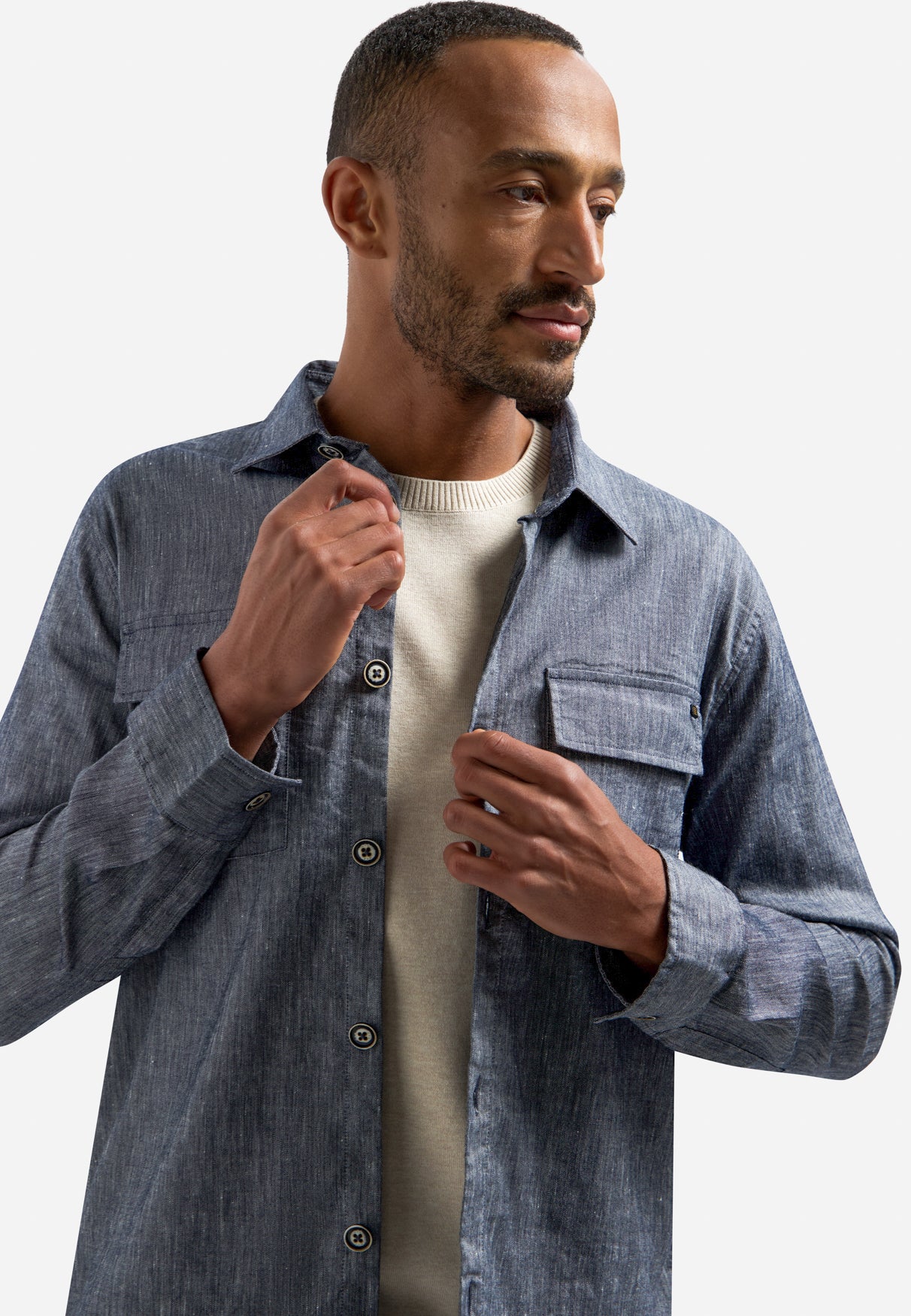 Two-tone linen overshirt | Night