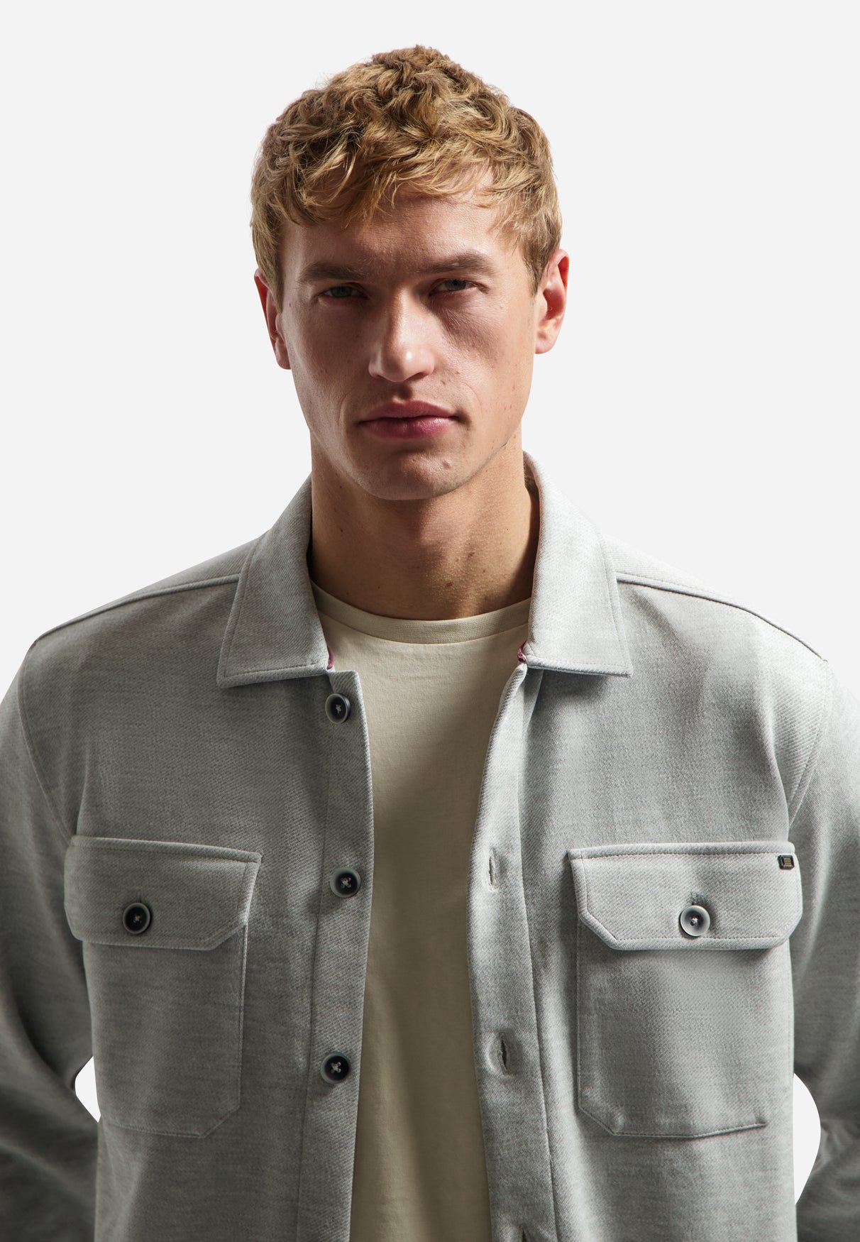 Jersey twill overshirt. | Grey Melange