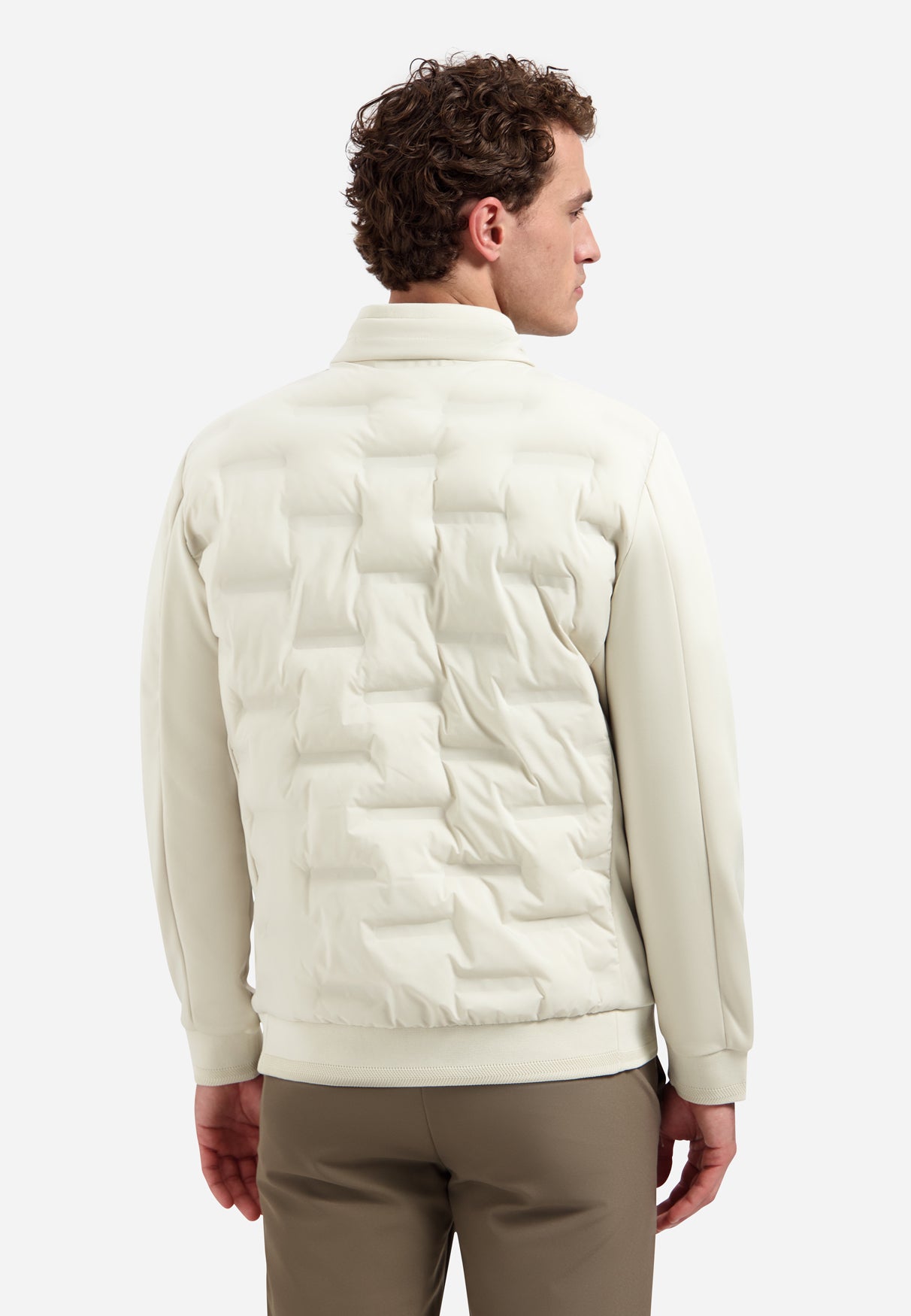 Short padded jacket with knit details | Stone