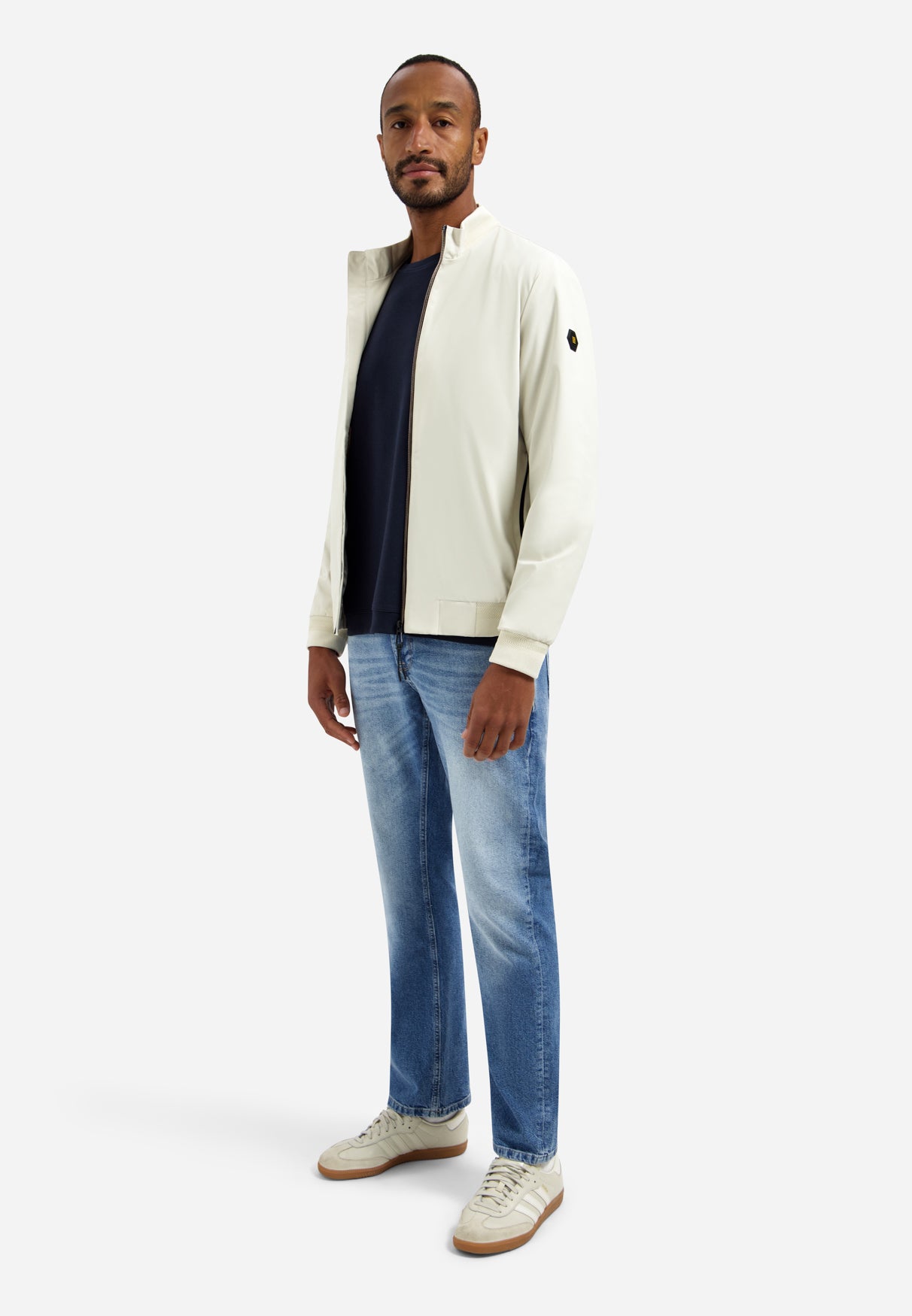 Summer jacket with ribbed collar | Stone