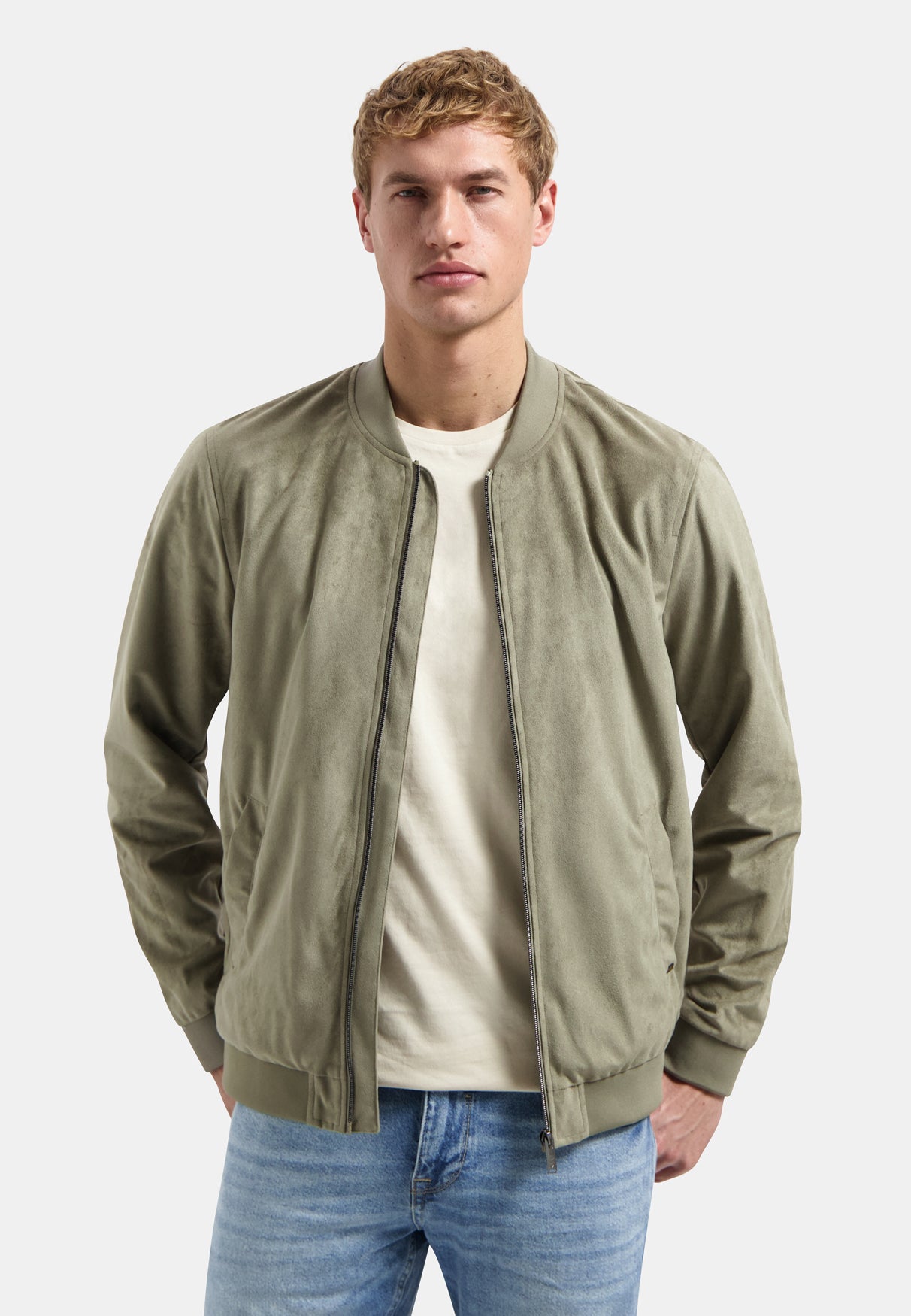 Suede-look bomber jacket | Light Moss