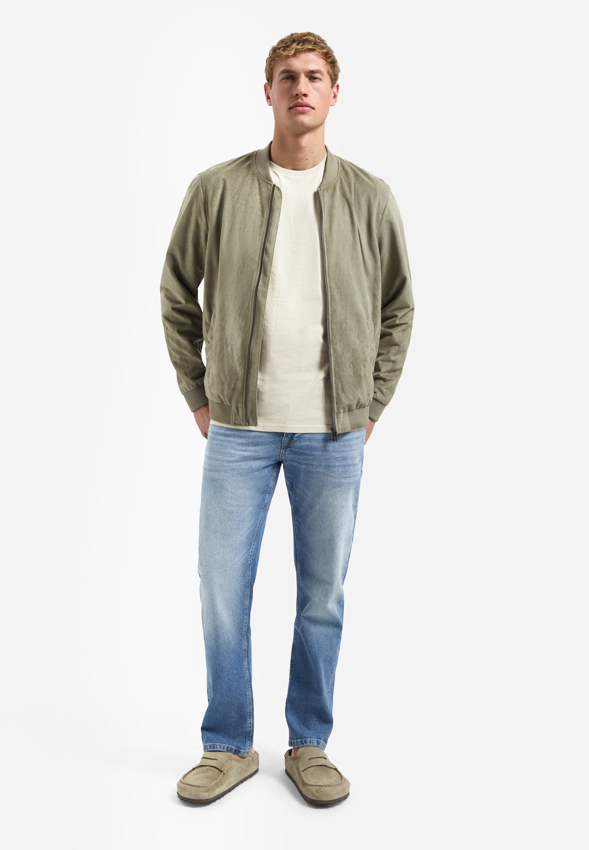 Suede-look bomber jacket | Light Moss