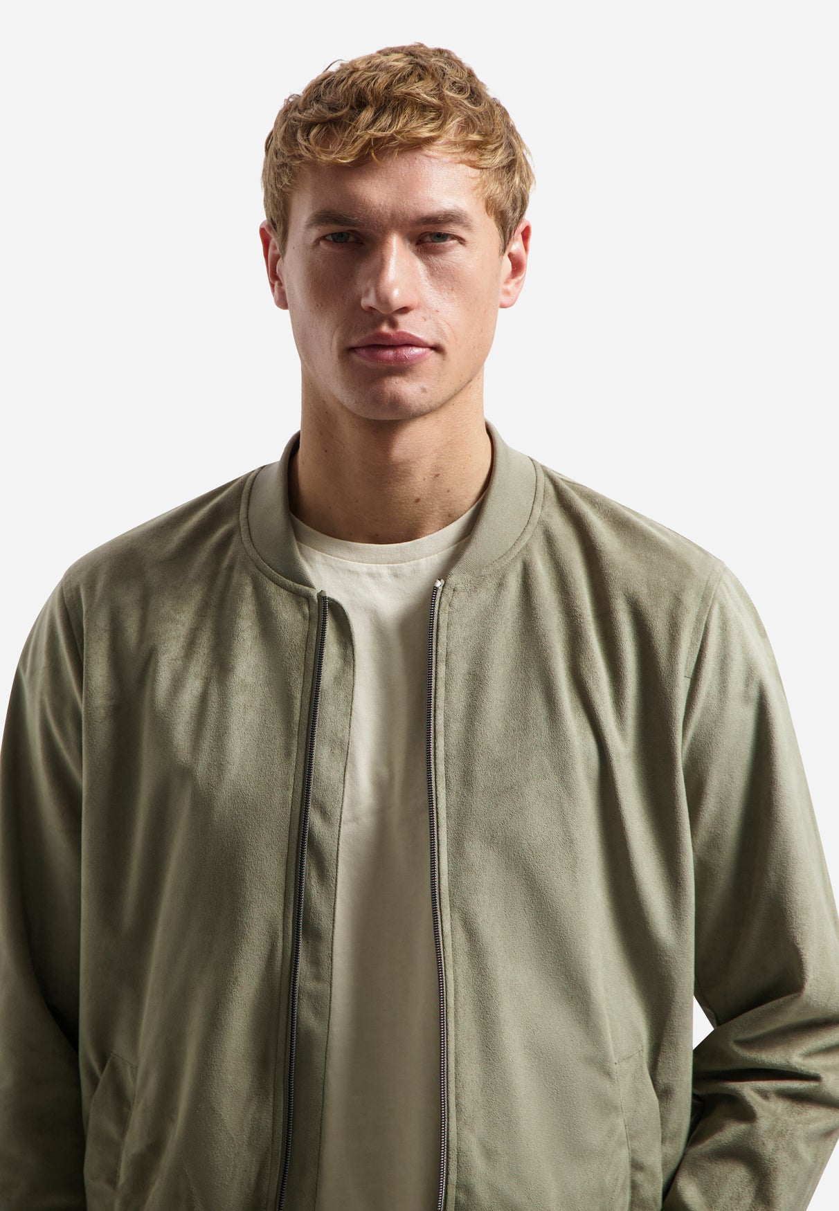 Suede-look bomber jacket | Light Moss