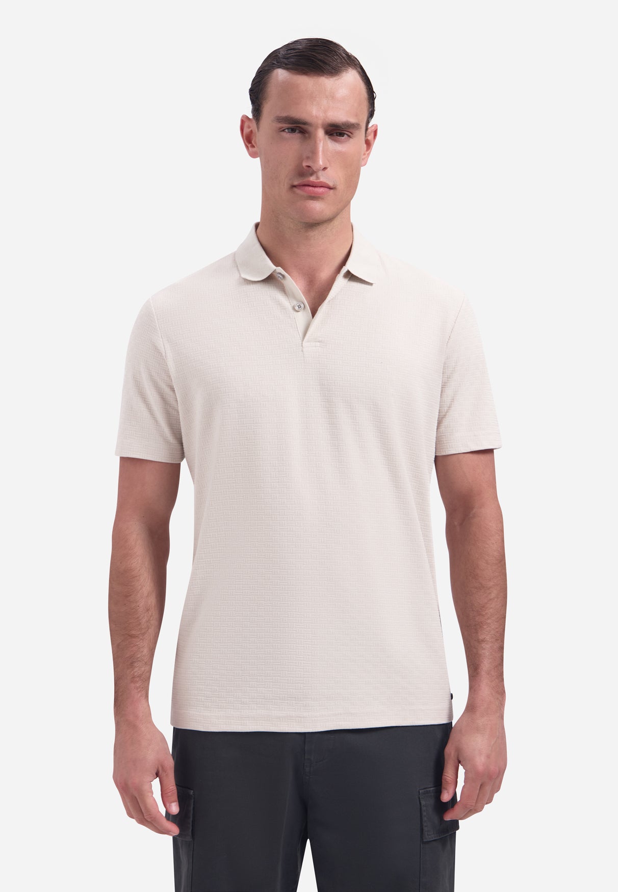 Short-sleeve structured V-neck polo | Stone
