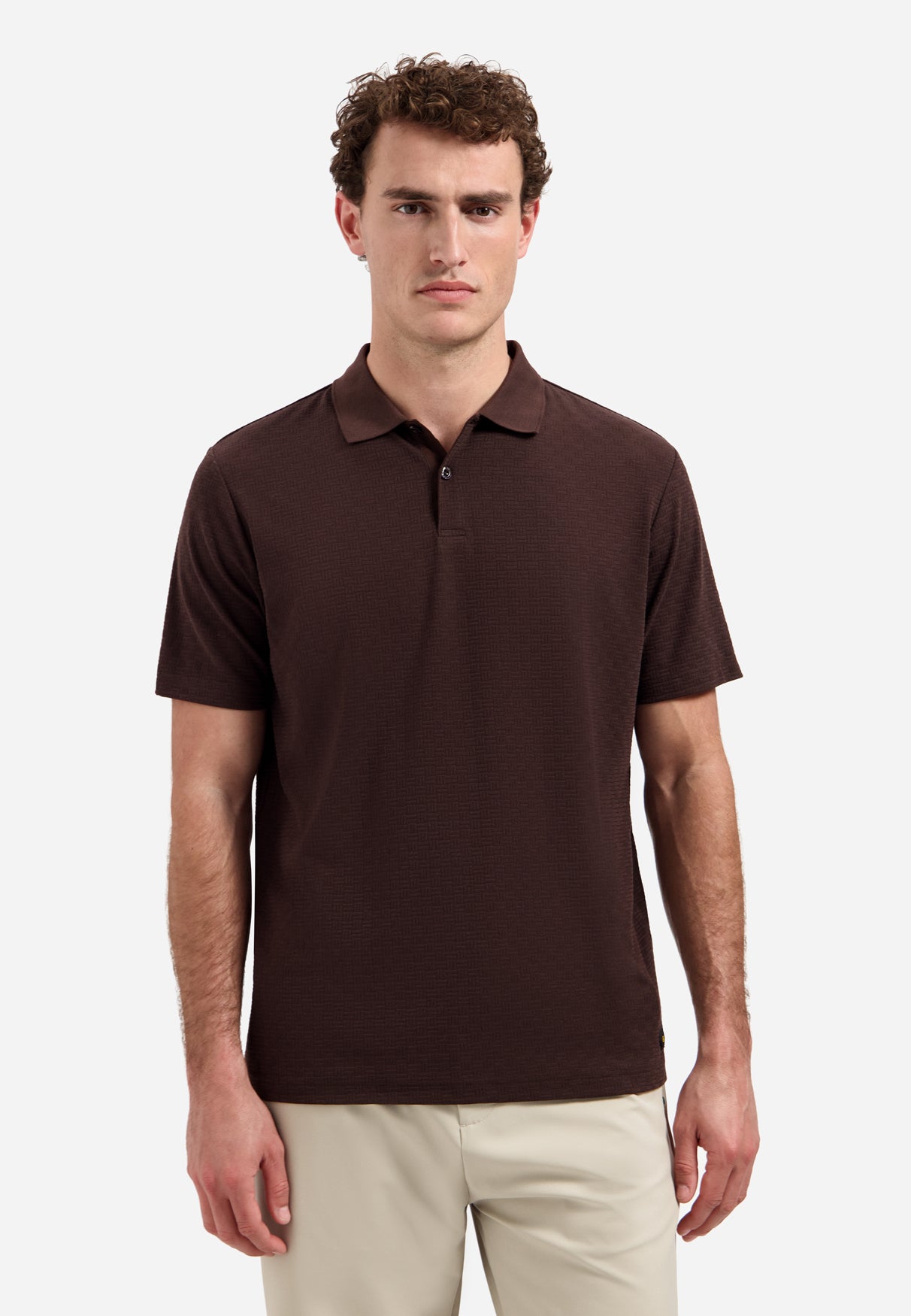 Short-sleeve structured V-neck polo | Dark Brown