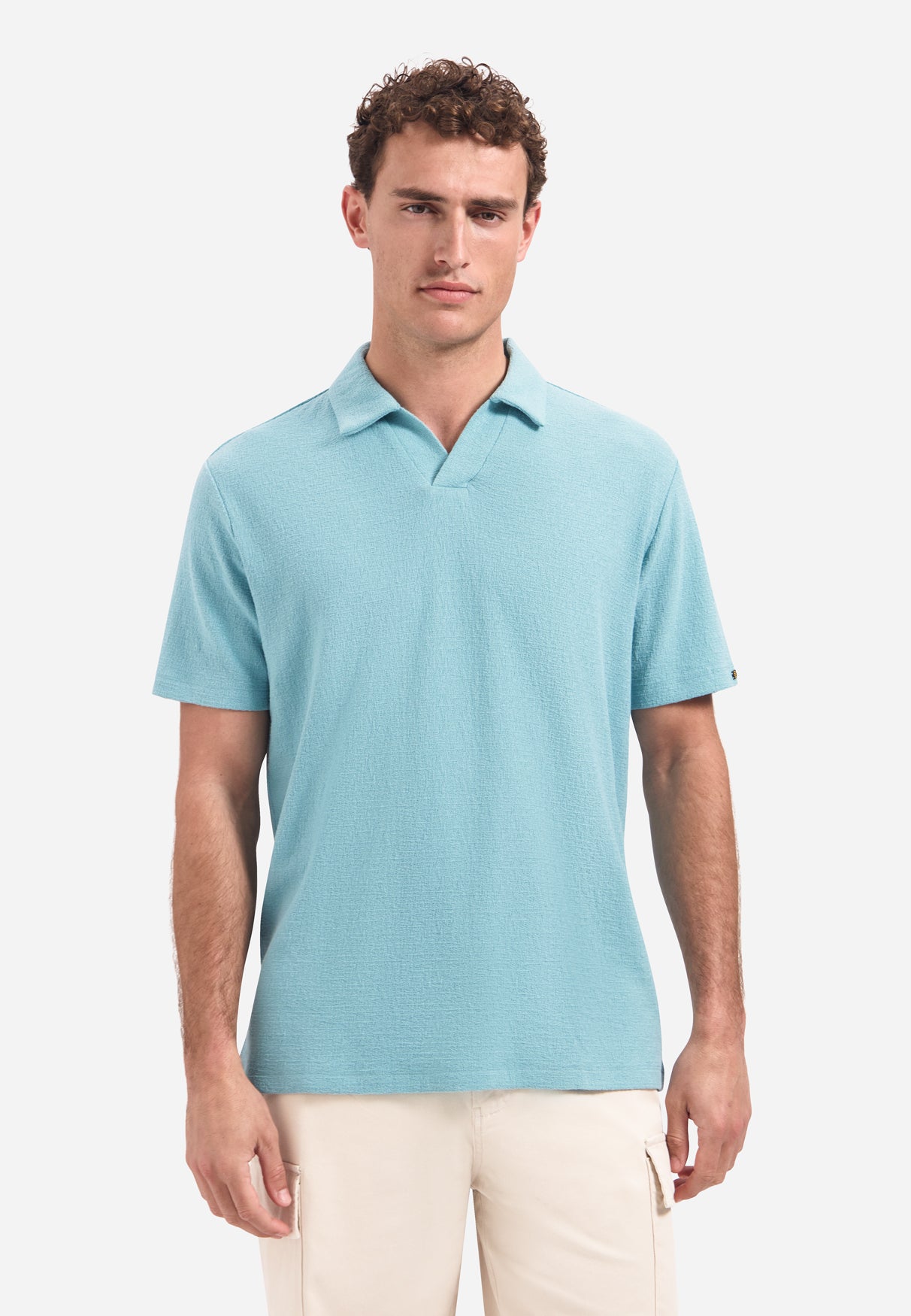 Short-sleeve textured V-neck polo | Seablue
