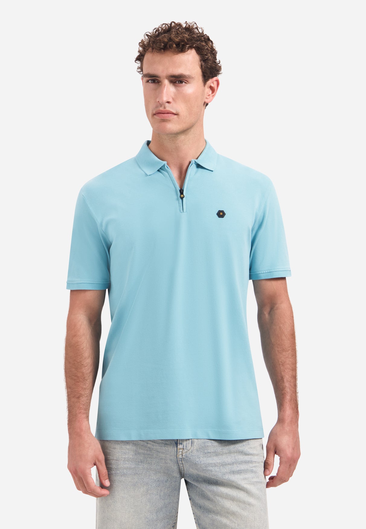 Short-sleeve half-zip polo | Seablue