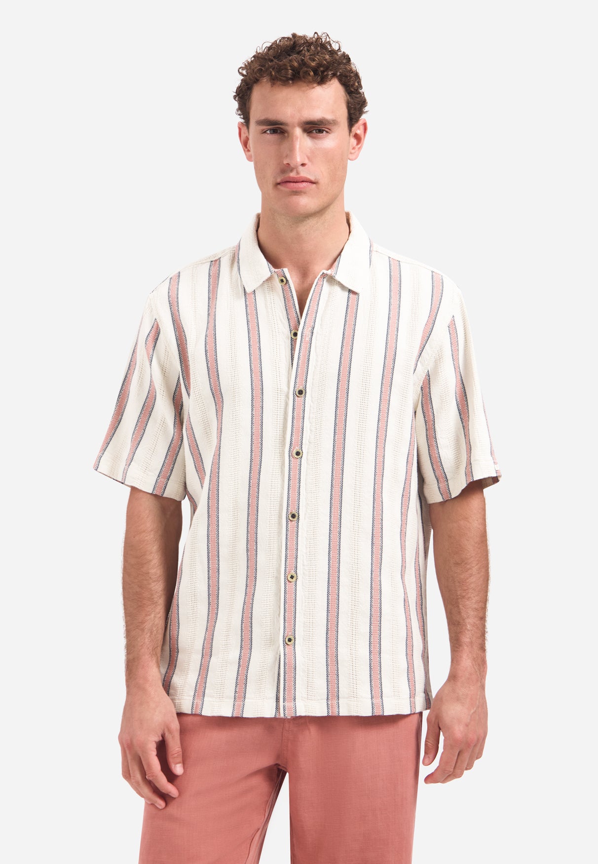 Short-sleeve shirt with stripes | Coral