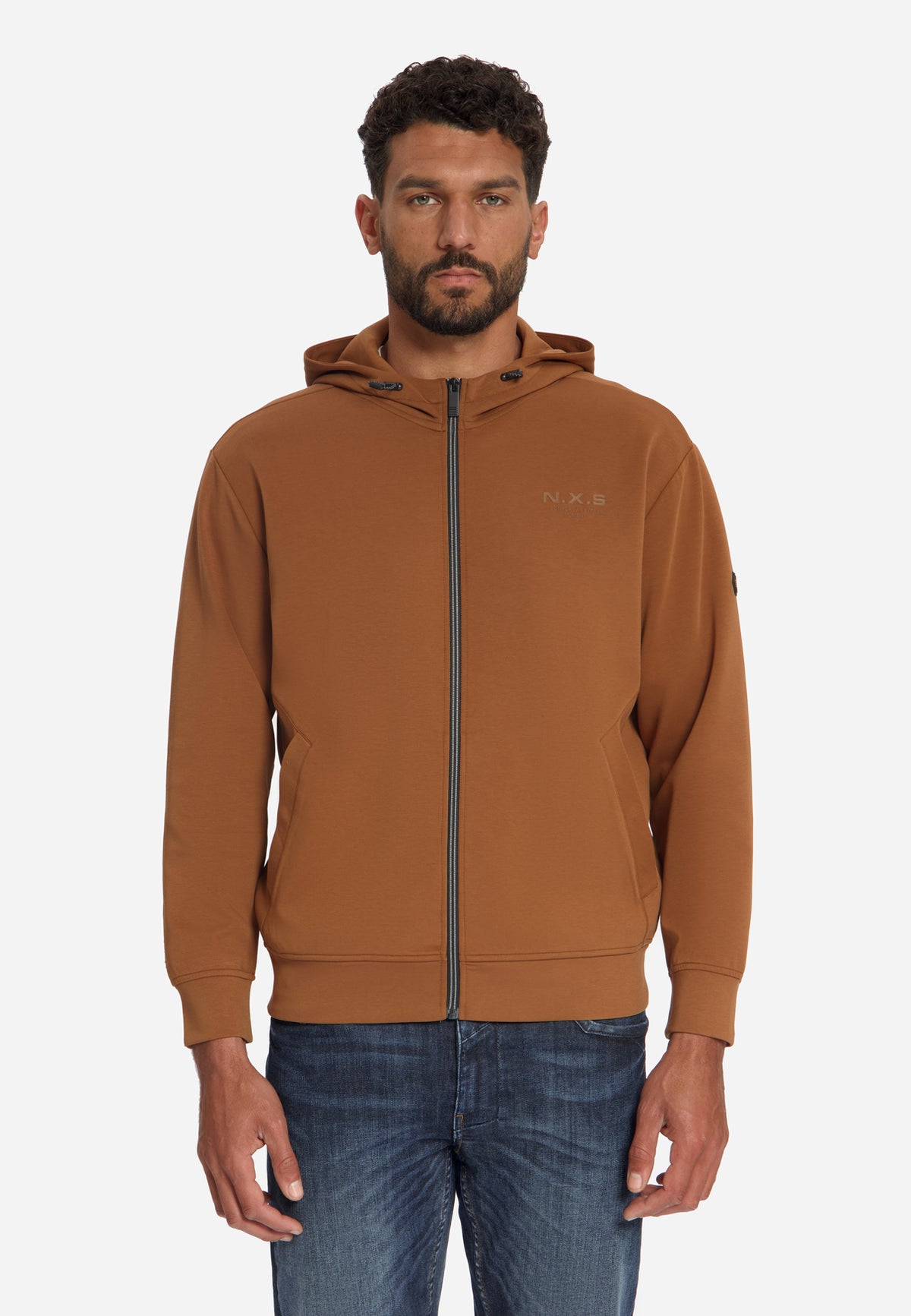Hooded Zip-Up Sweater | Caramel