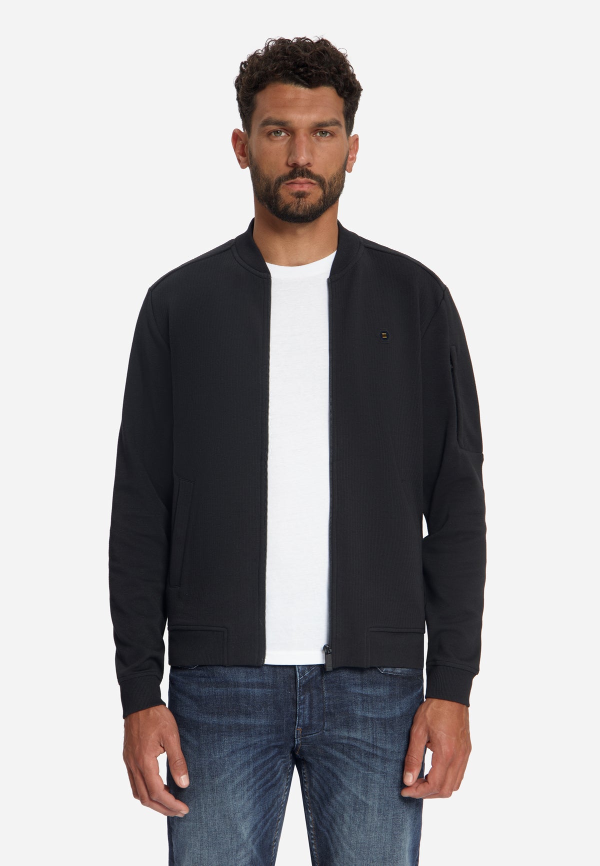 Jacquard Bomber Sweater | Black