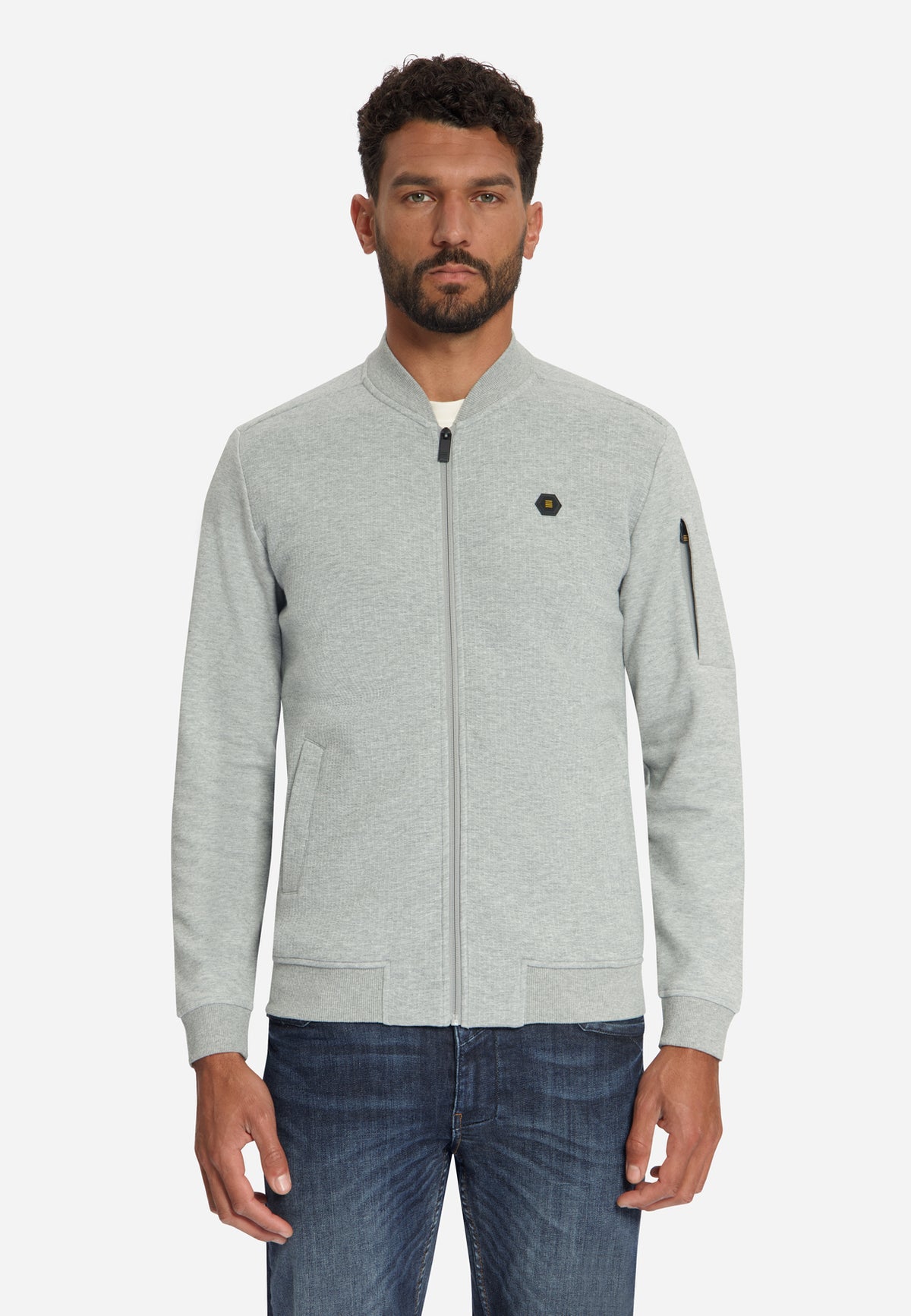 Jacquard Bomber Sweater | Grey Melange