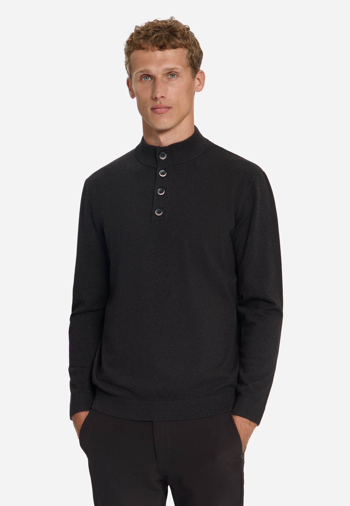 Button Neck Jumper | Dark Brown