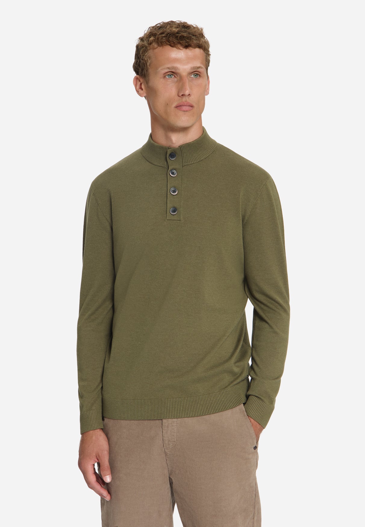 Button Neck Jumper | Moss