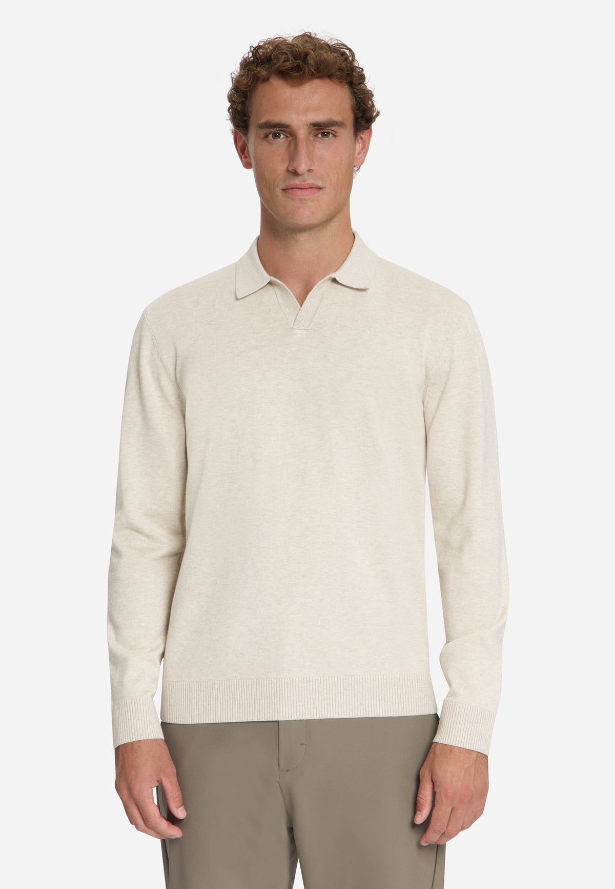 Fine Knit Polo Jumper | Stone