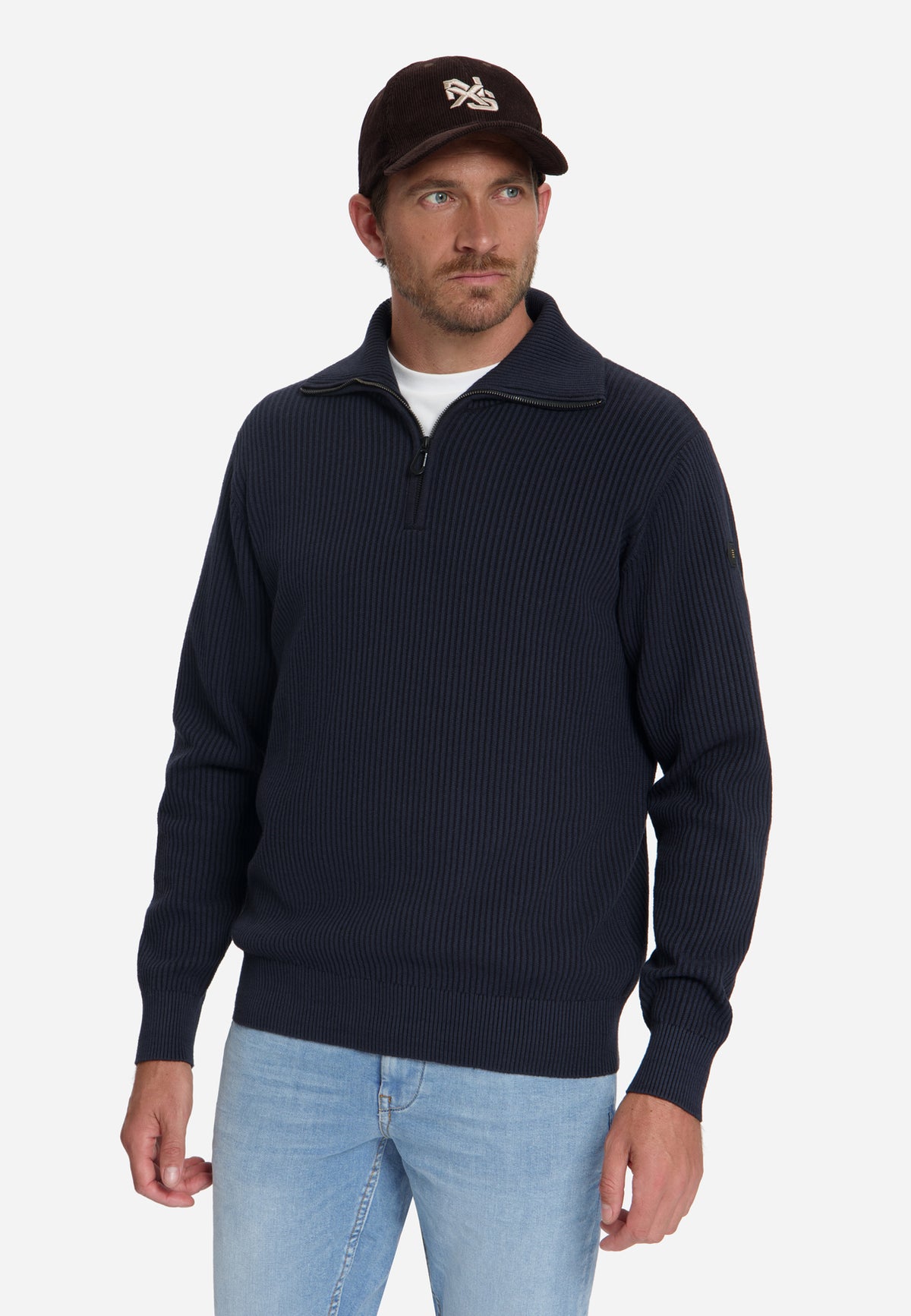 Ribbed Half Zip Jumper | Dark Night
