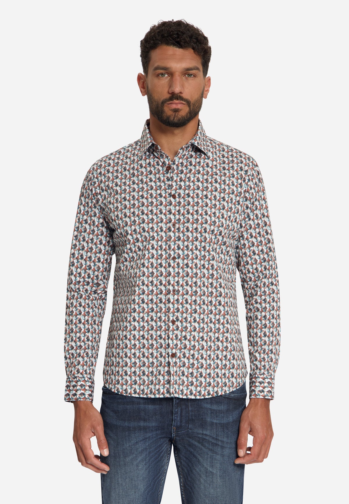 Stretch Allover Print Shirt | Caramel