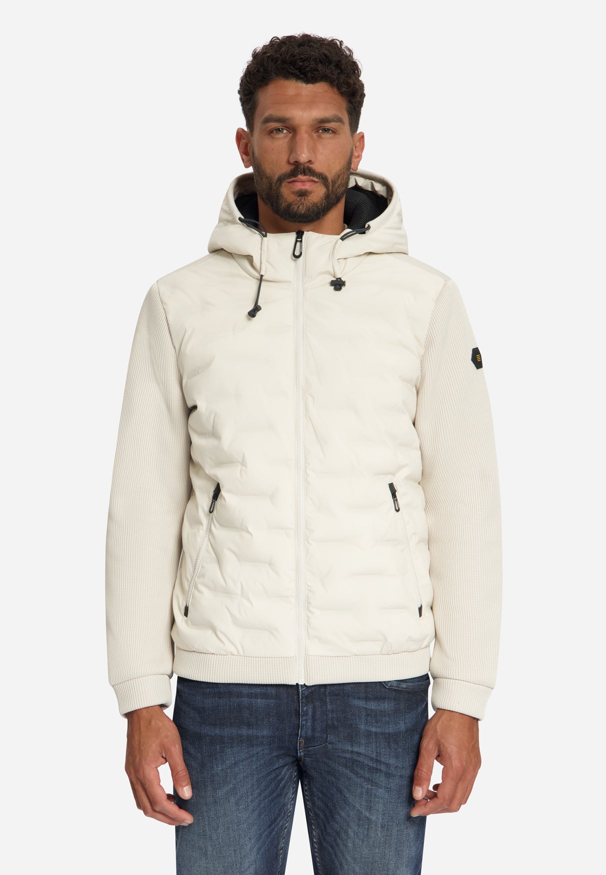 Knitted Padded Hooded Jacket | Stone