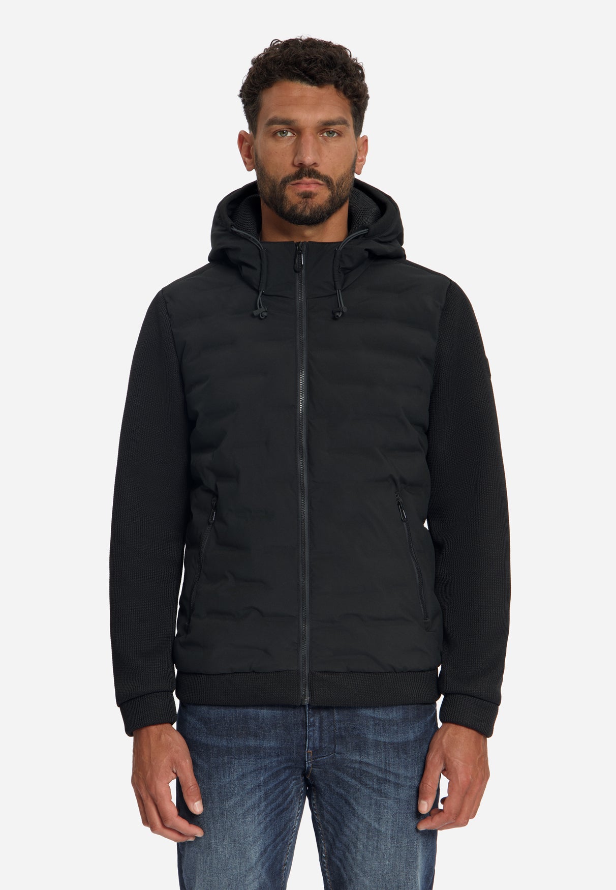 Knitted Padded Hooded Jacket | Black