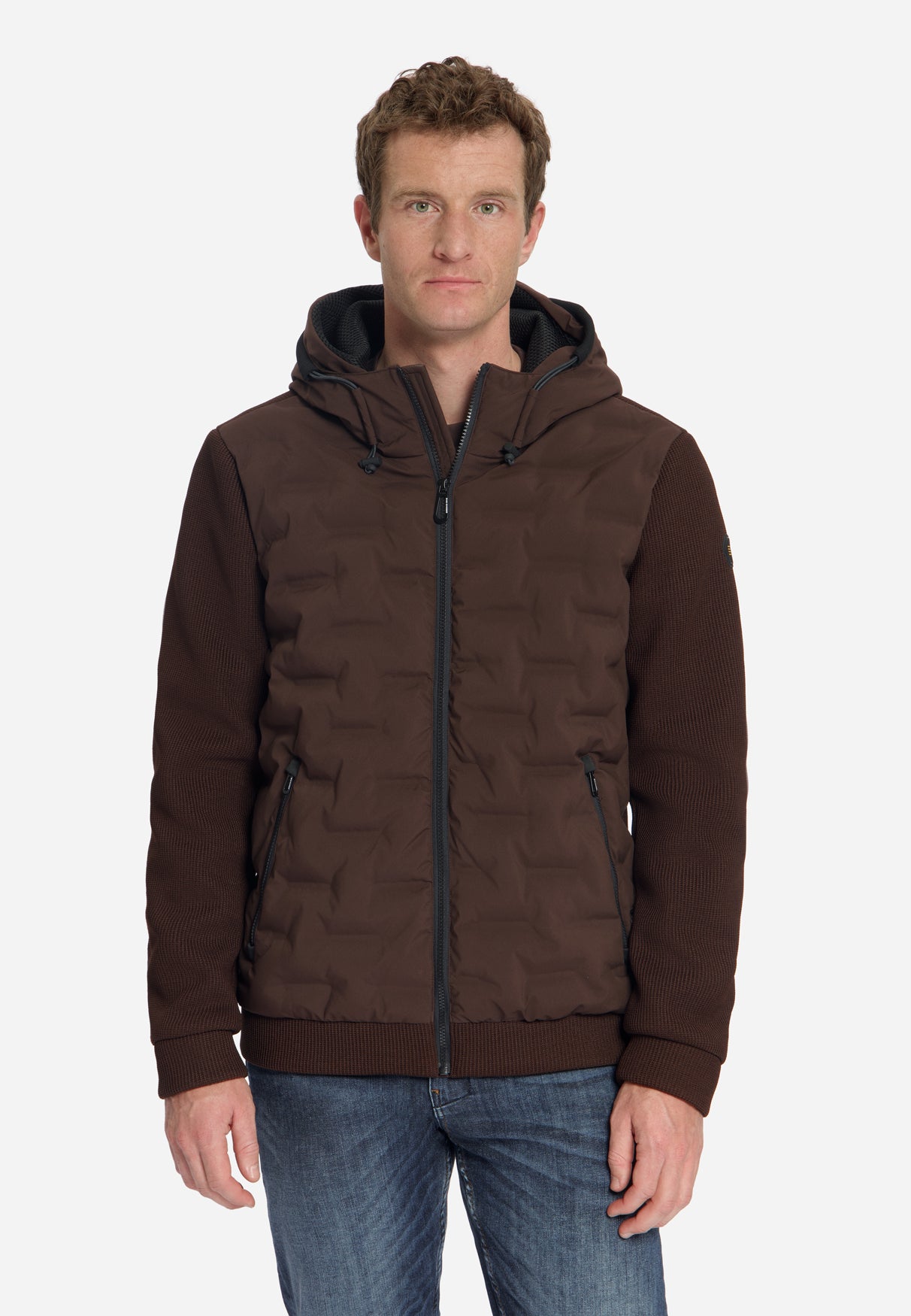 Knitted Padded Hooded Jacket | Dark Brown