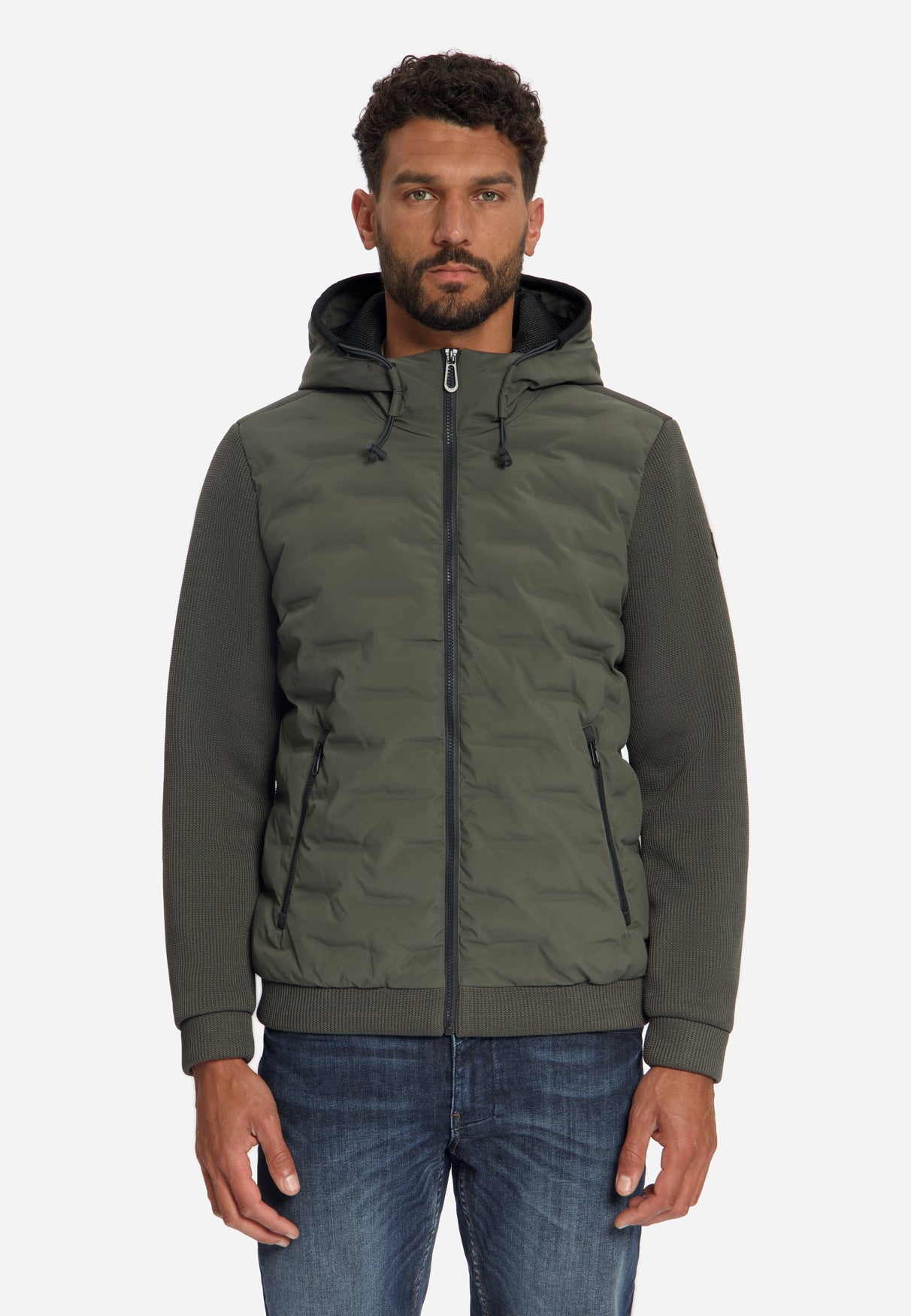 Knitted Padded Hooded Jacket | Army