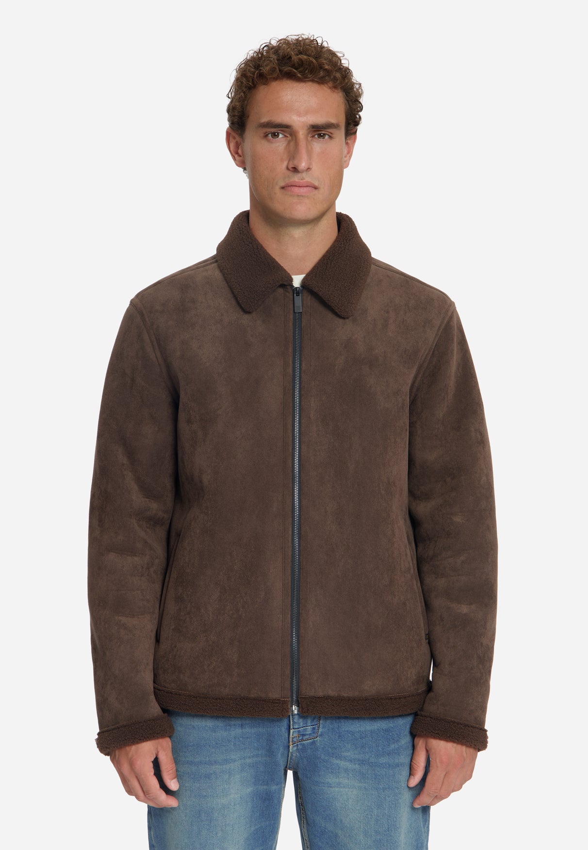 Suede Look Jacket | Dark Brown