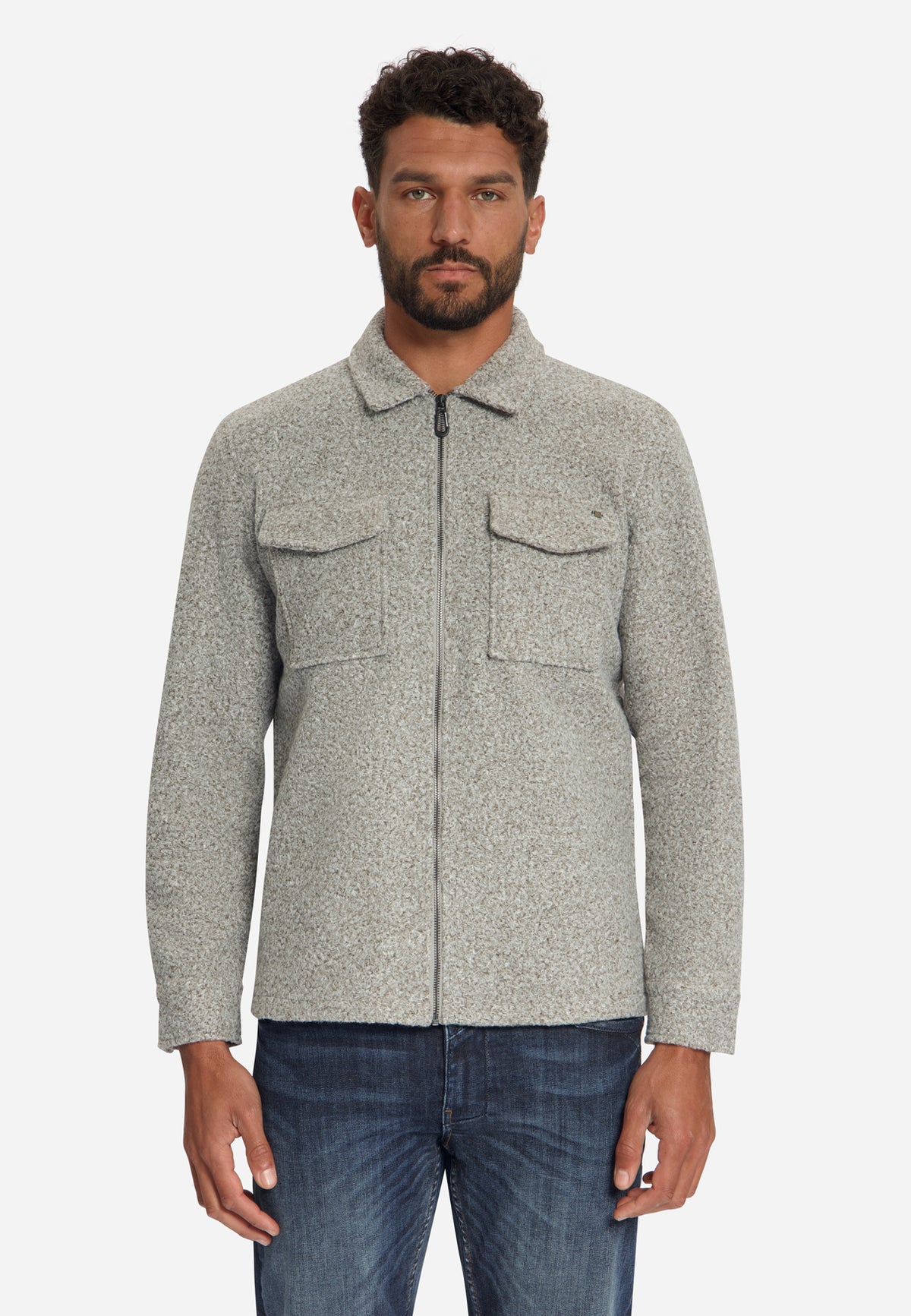 Bouclé Zip-Up Overshirt | Grey Melange
