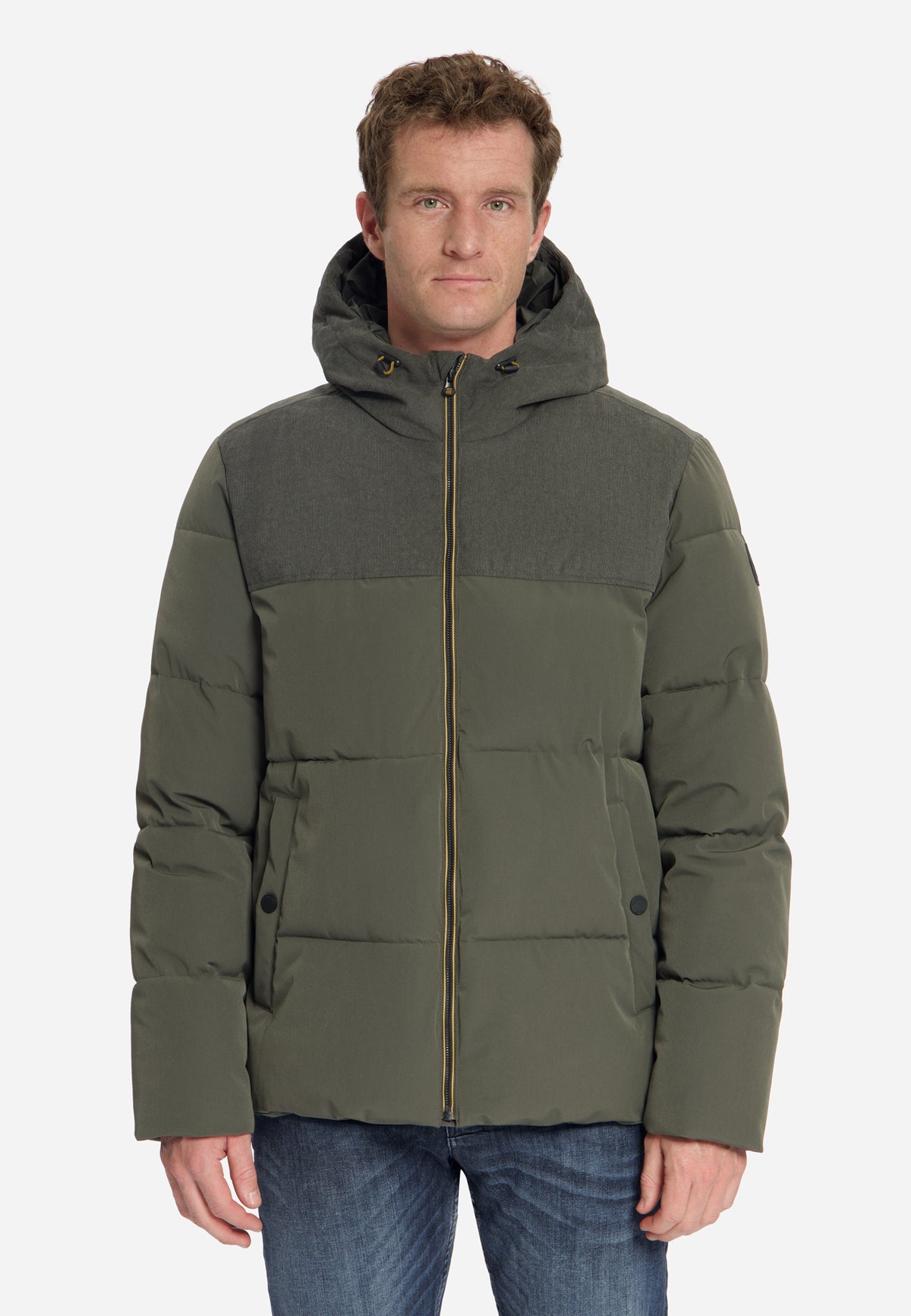 Jacket Short Fit Puffer Corduroy Mix | Army