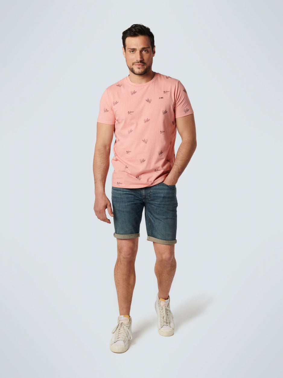 T-Shirt Crewneck Allover Printed 3 Colour Stripe | Old Pink