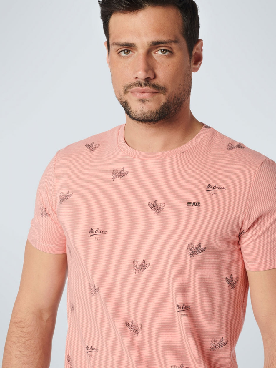 T-Shirt Crewneck Allover Printed 3 Colour Stripe | Old Pink