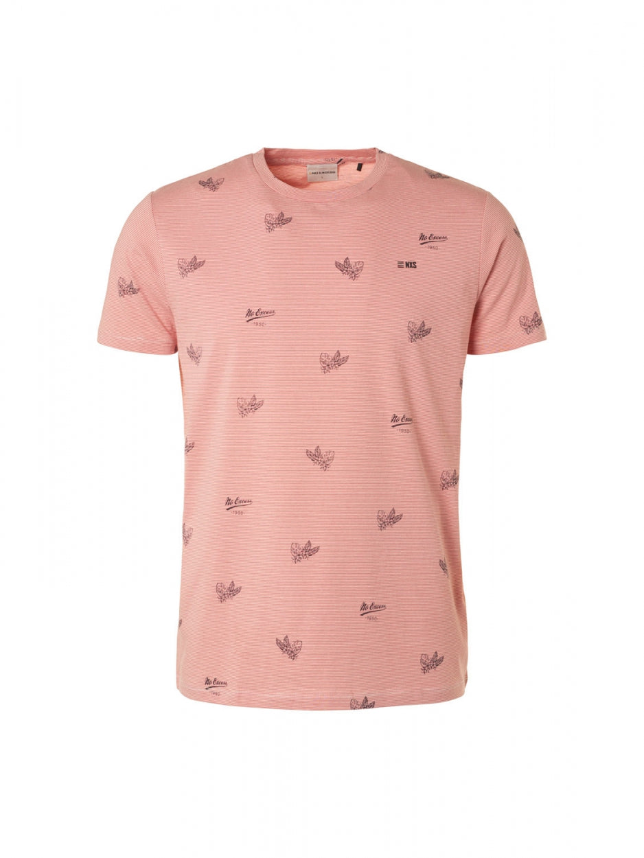 T-Shirt Crewneck Allover Printed 3 Colour Stripe | Old Pink