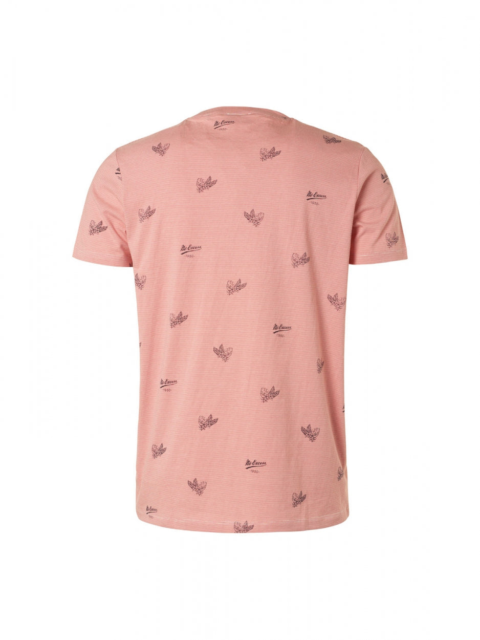 T-Shirt Crewneck Allover Printed 3 Colour Stripe | Old Pink