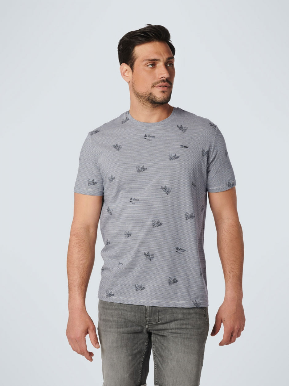 T-Shirt Crewneck Allover Printed 3 Colour Stripe | Washed Blue