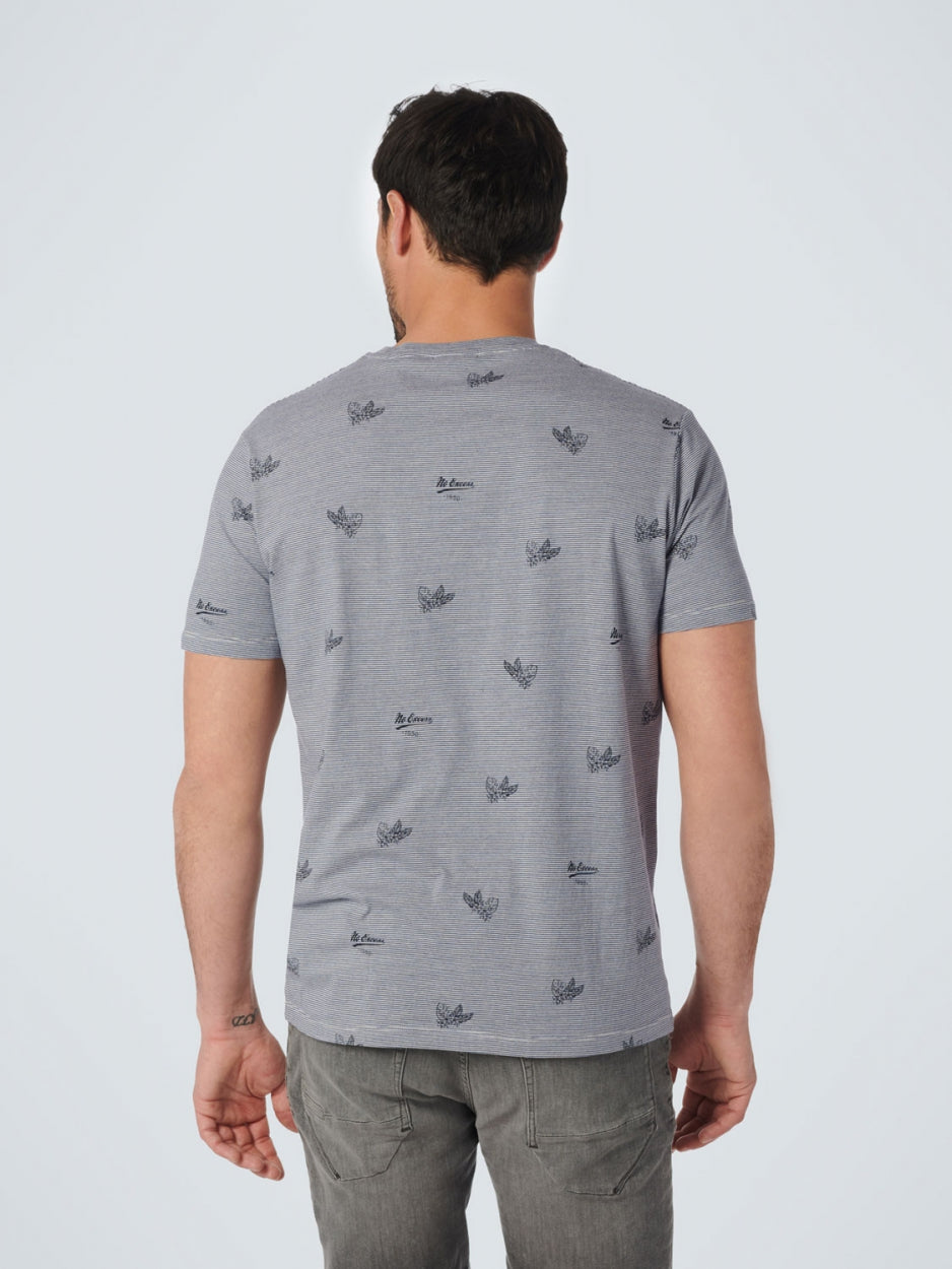 T-Shirt Crewneck Allover Printed 3 Colour Stripe | Washed Blue