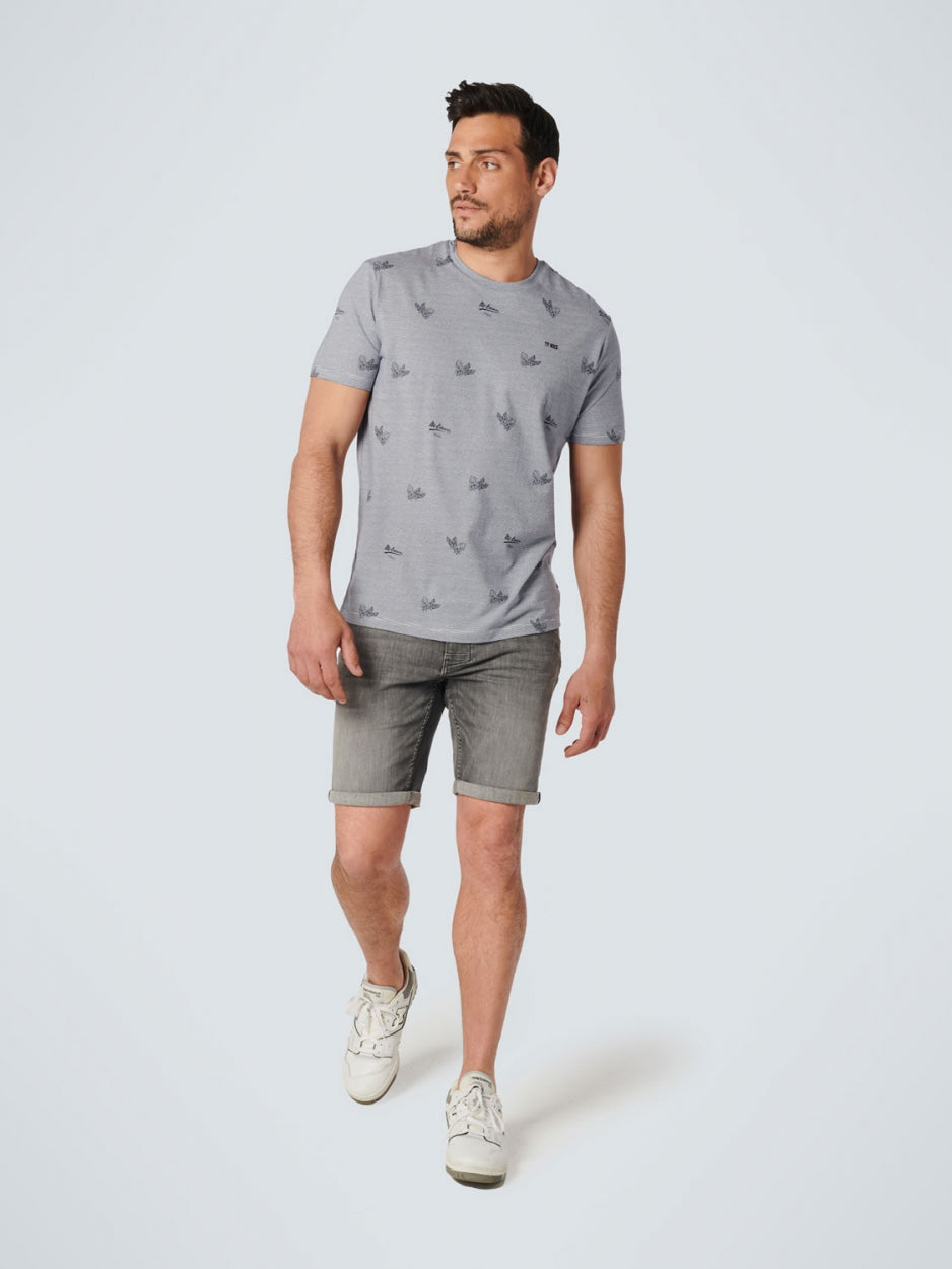 T-Shirt Crewneck Allover Printed 3 Colour Stripe | Washed Blue