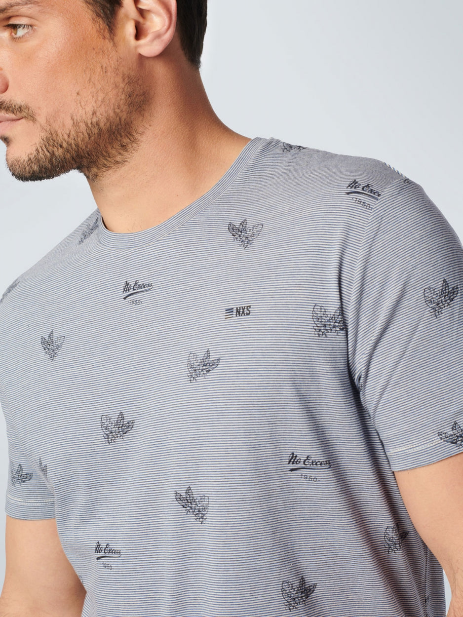 T-Shirt Crewneck Allover Printed 3 Colour Stripe | Washed Blue