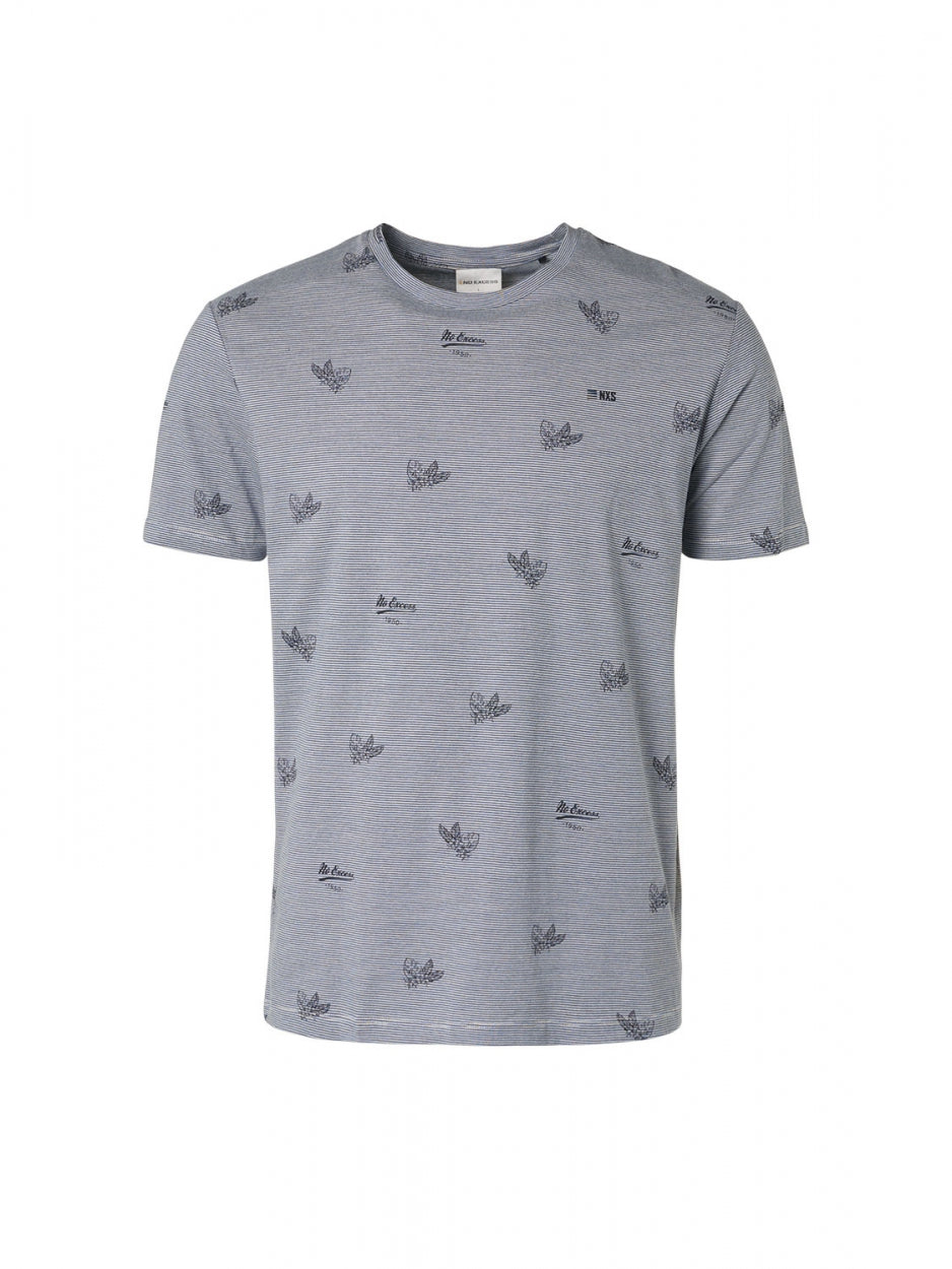 T-Shirt Crewneck Allover Printed 3 Colour Stripe | Washed Blue