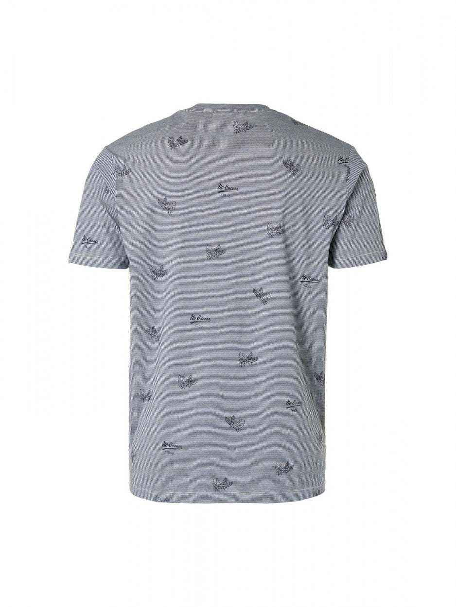 T-Shirt Crewneck Allover Printed 3 Colour Stripe | Washed Blue