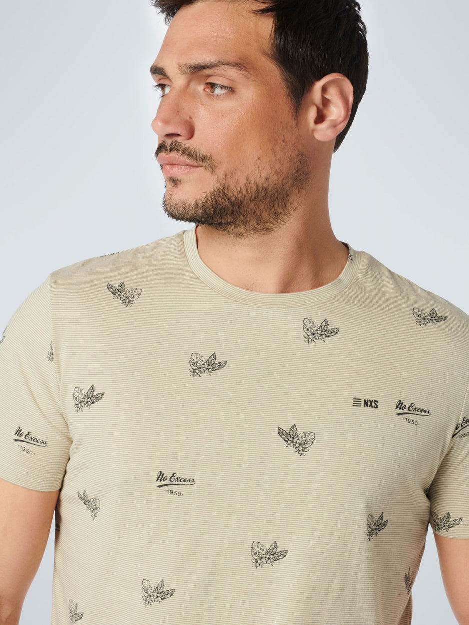 T-Shirt Crewneck Allover Printed 3 Colour Stripe | Light Army